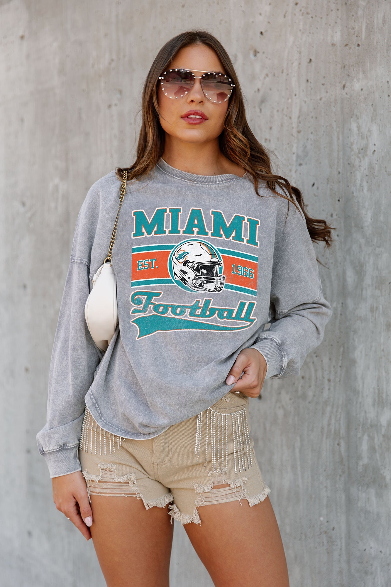 Miami Dolphins NFL Womens Cropped Team Crewneck