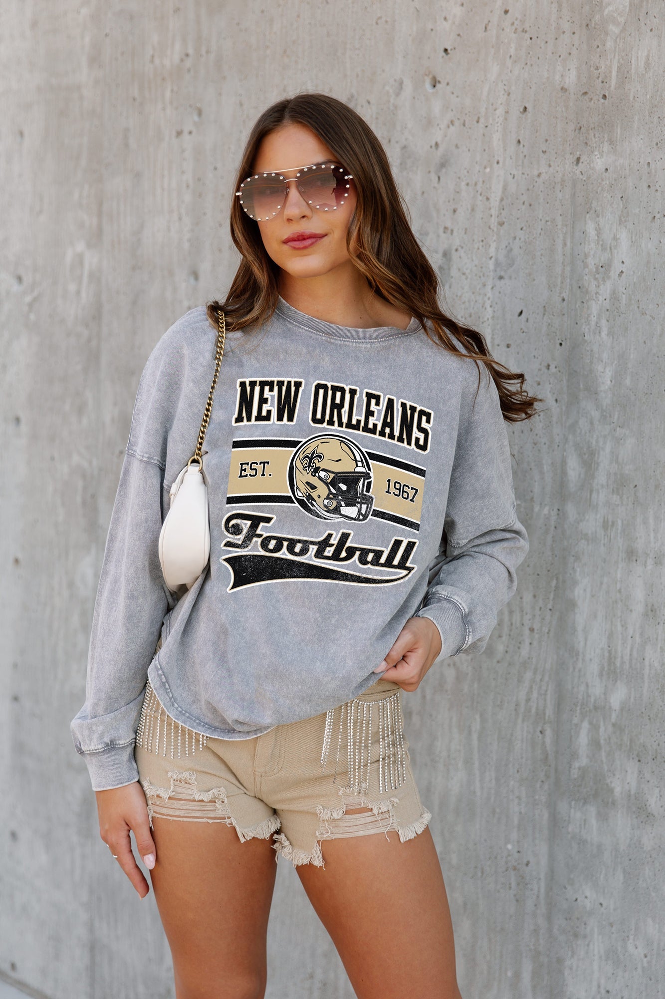 NEW ORLEANS SAINTS NO TIMEOUTS FADED WASH PULLOVER