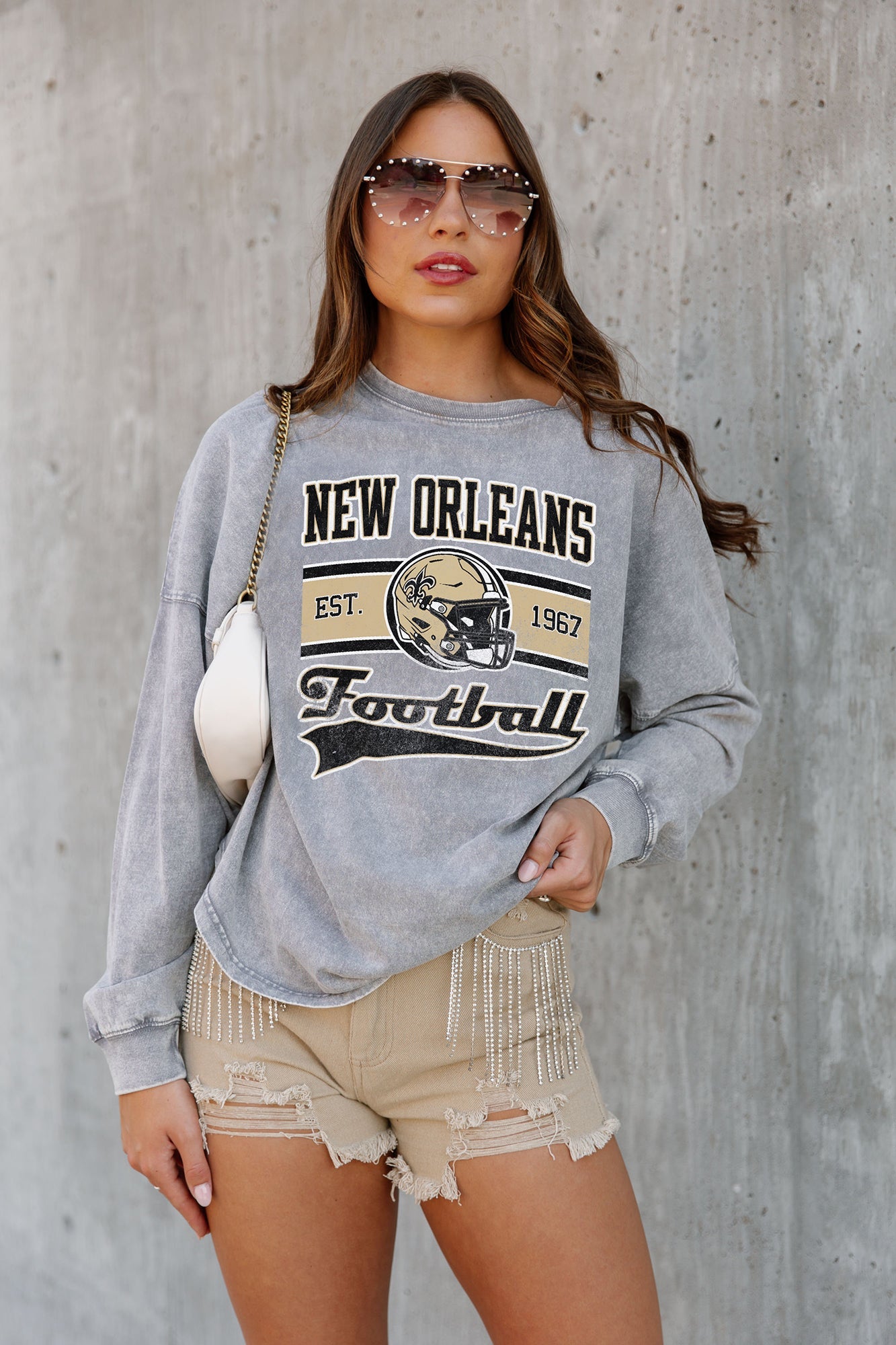 NEW ORLEANS SAINTS NO TIMEOUTS FADED WASH PULLOVER