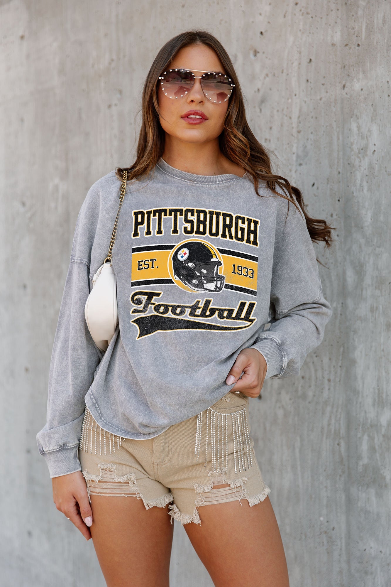 PITTSBURGH STEELERS NO TIMEOUTS FADED WASH PULLOVER – GAMEDAY COUTURE