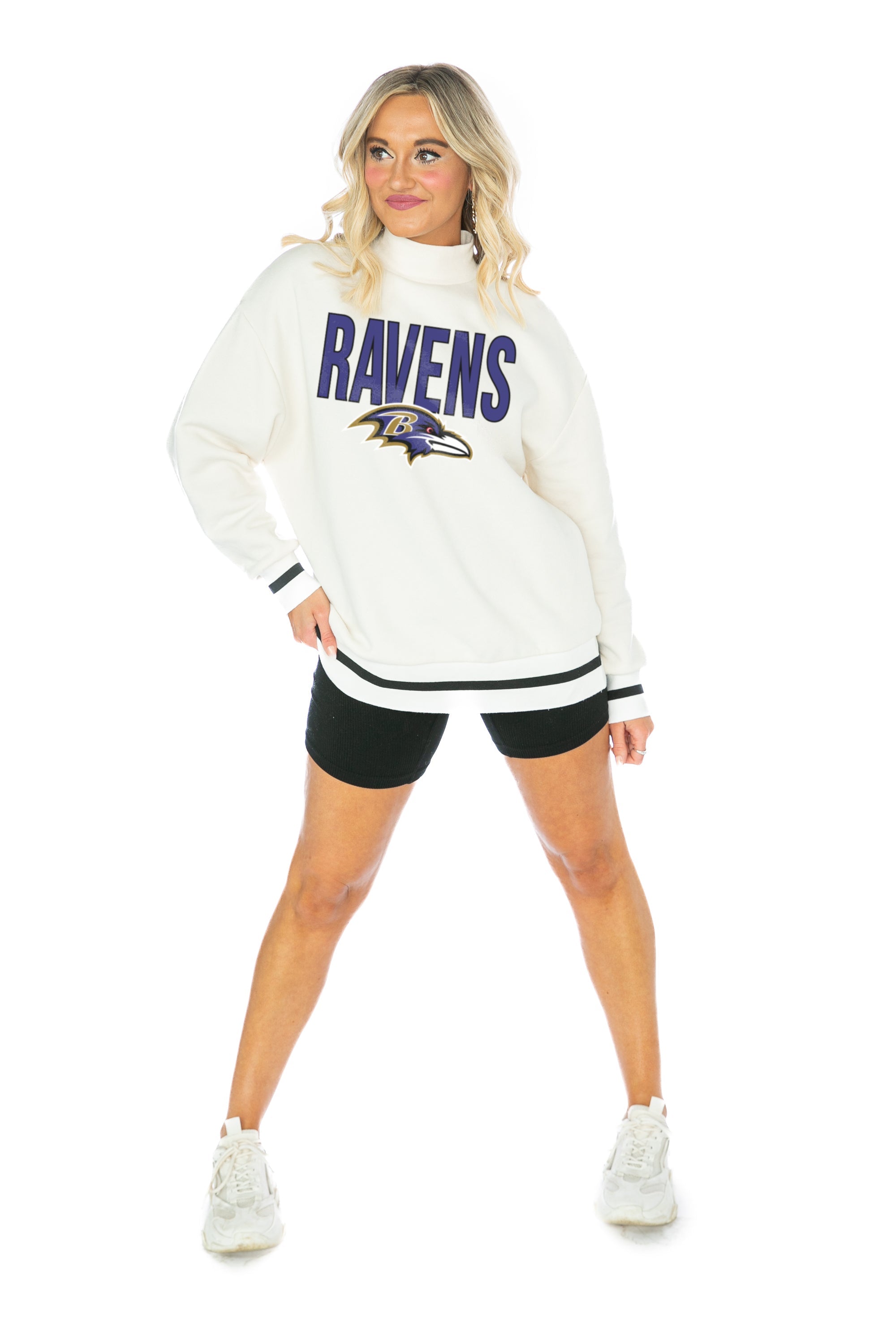 Women's Ravens Mock Neck Crop Tee