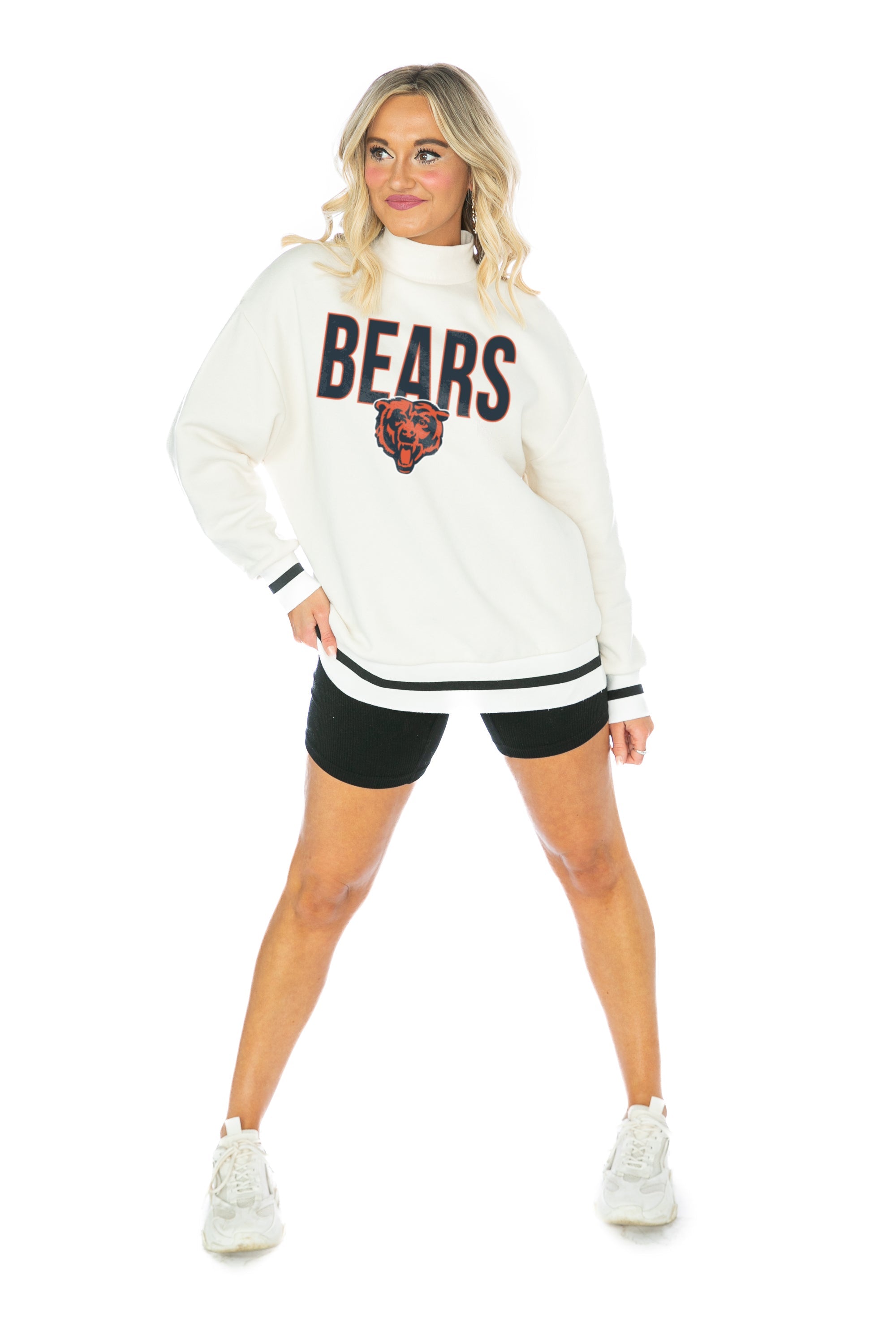 Women's Gameday Couture White Chicago Bears End Zone Envy Mock Neck Fleece Pullover Sweatshirt Size: 2XL