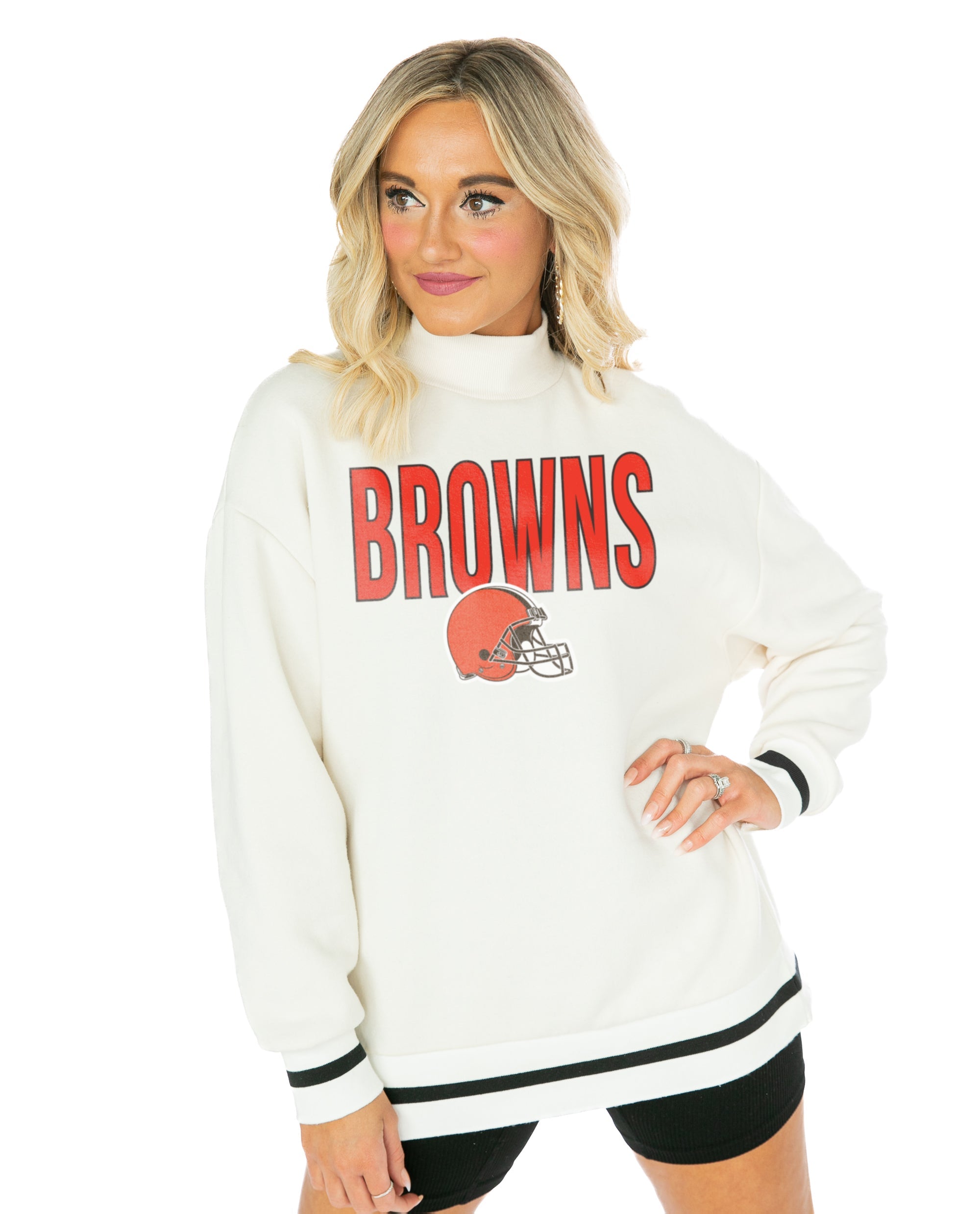 Women's Gameday Couture White Cleveland Browns End Zone Envy Mock Neck Fleece Pullover Sweatshirt Size: 2XL