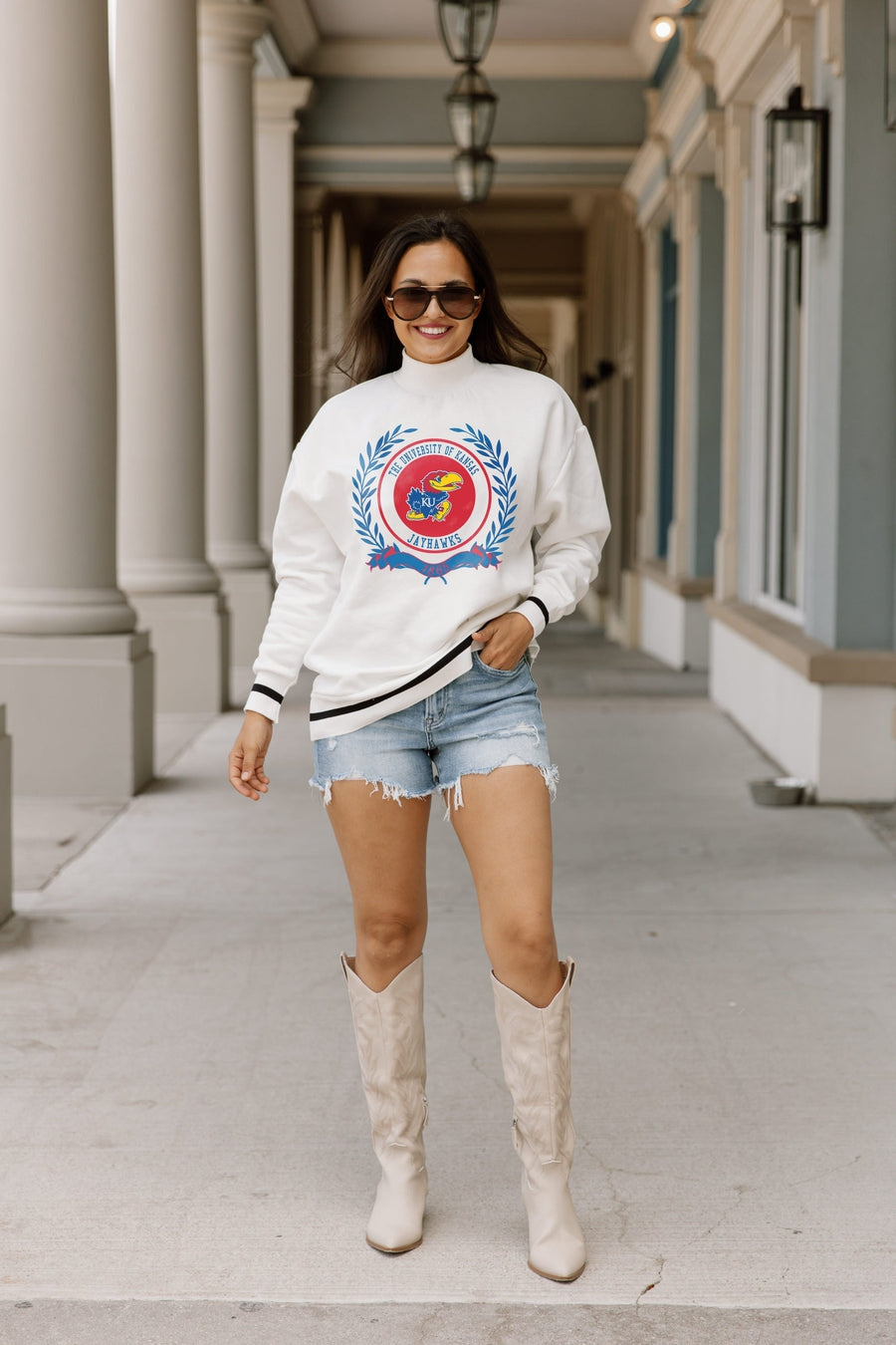 Gameday Couture Women's White Kansas Jayhawks Vintage Days Perfect Pullover Sweatshirt