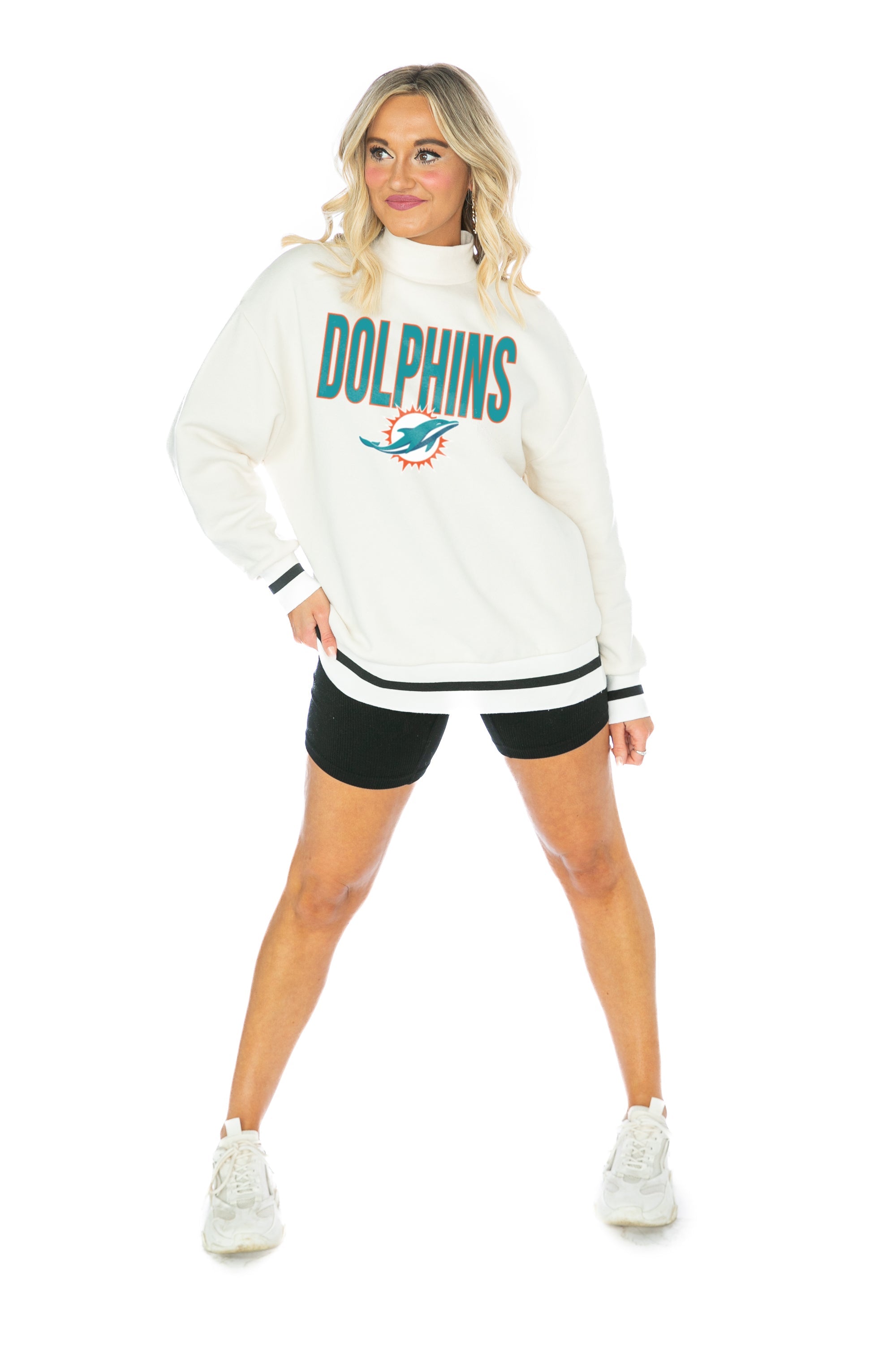 Women's Dolphins Mock Neck Crop Tee