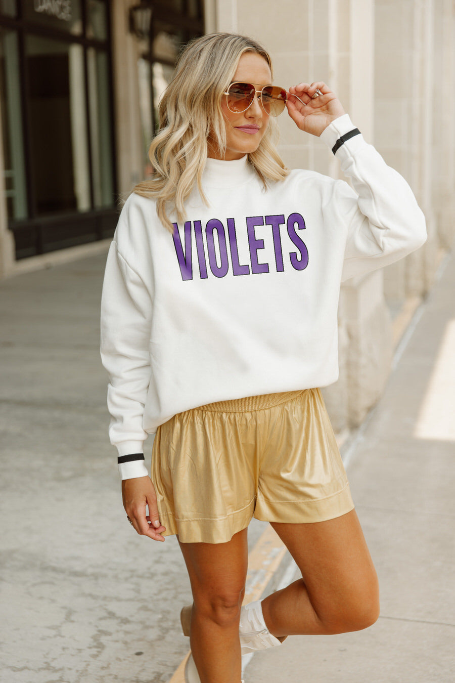 NEW YORK UNIVERSITY VIOLETS INTERCEPTION COLOR WAVE CREW NECK T