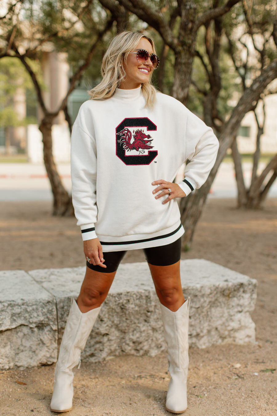 Women's Gameday Couture Black/White South Carolina Gamecocks Go All In  Tri-Color Pullover Hoodie