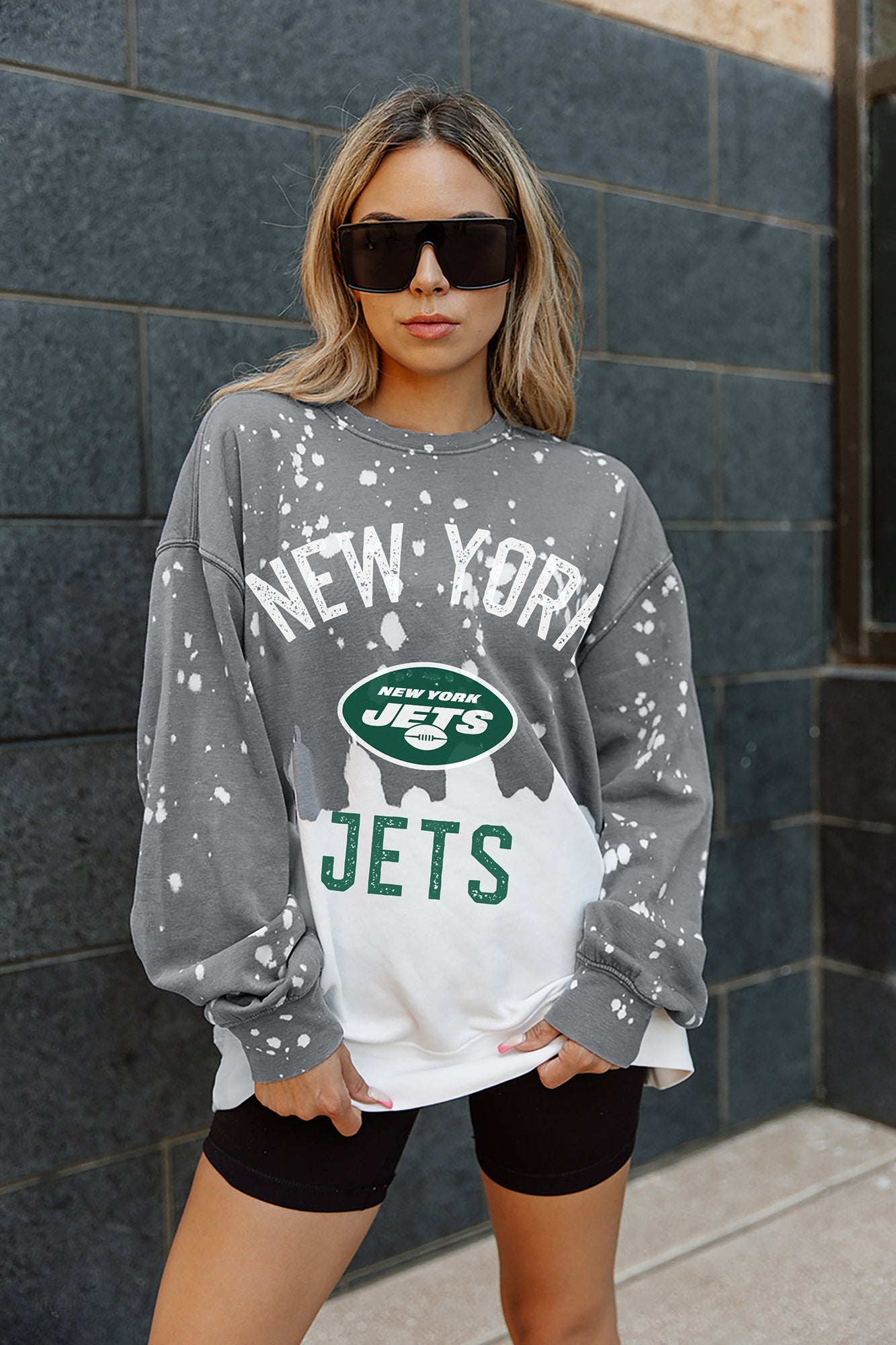 NEW YORK JETS COIN TOSS LONG SLEEVE FRENCH TERRY CREWNECK PULLOVER