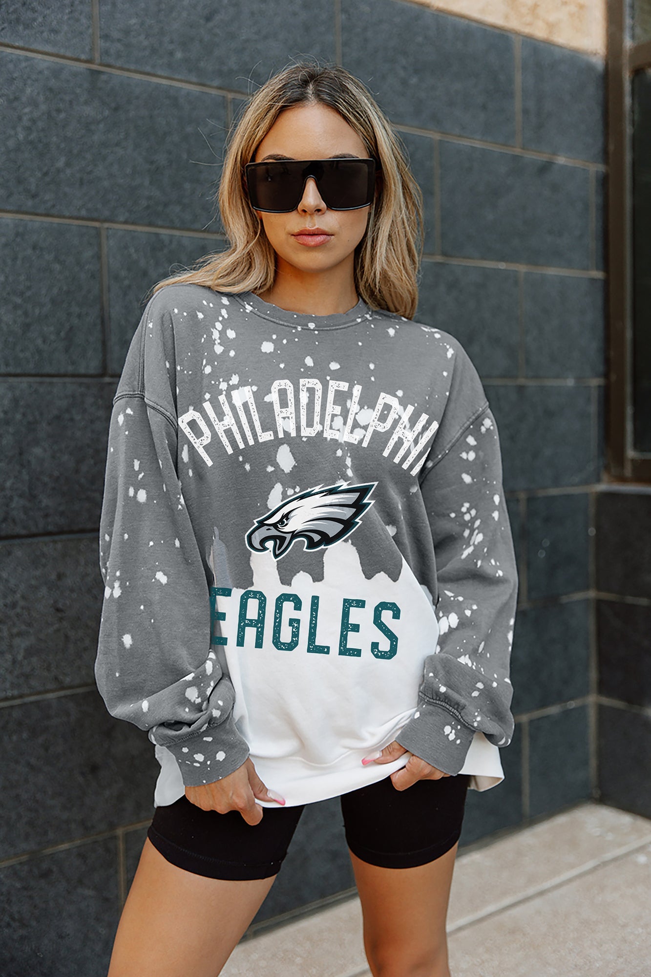 PHILADELPHIA EAGLES COIN TOSS LONG SLEEVE FRENCH TERRY CREWNECK PULLOVER