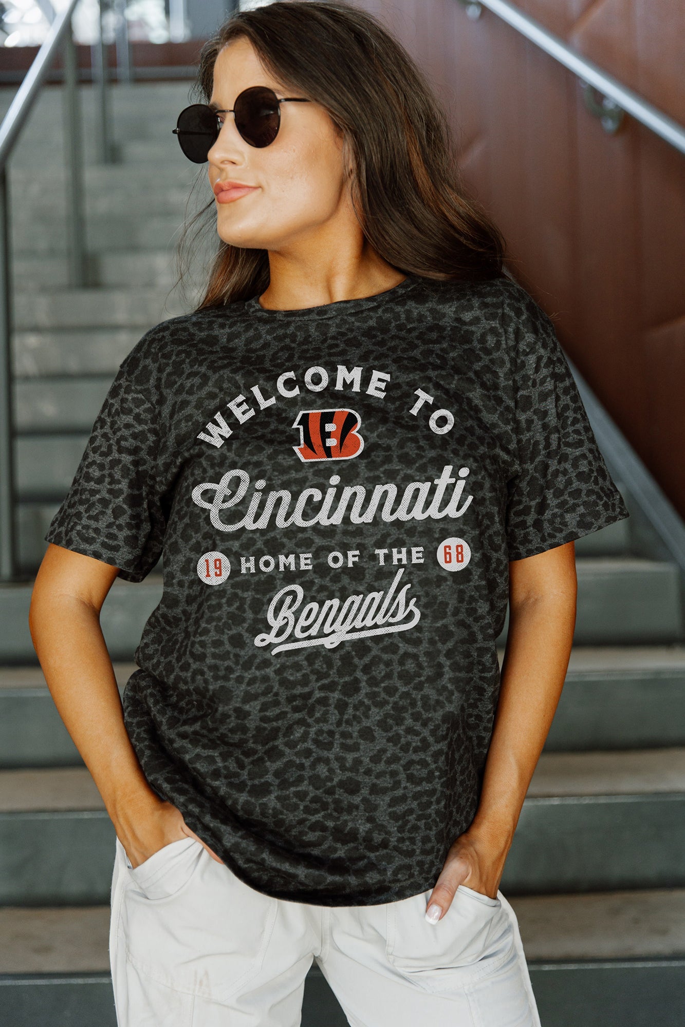 Women's Gameday Couture Charcoal Cincinnati Bengals Wildcat Blitz Tonal Leopard T-Shirt Size: Medium