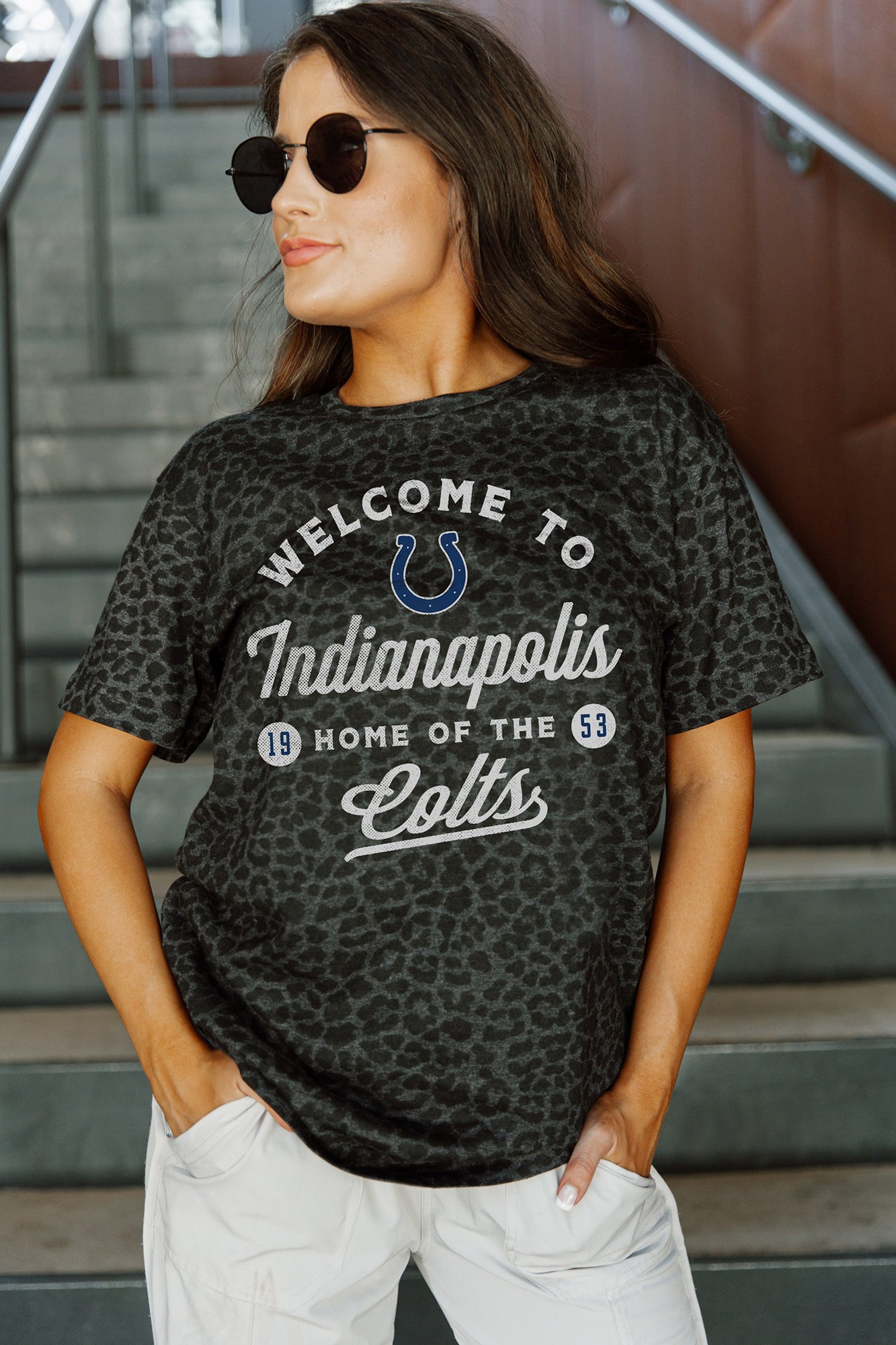 Women's Gameday Couture Charcoal Indianapolis Colts Wildcat Blitz Tonal Leopard T-Shirt Size: Small