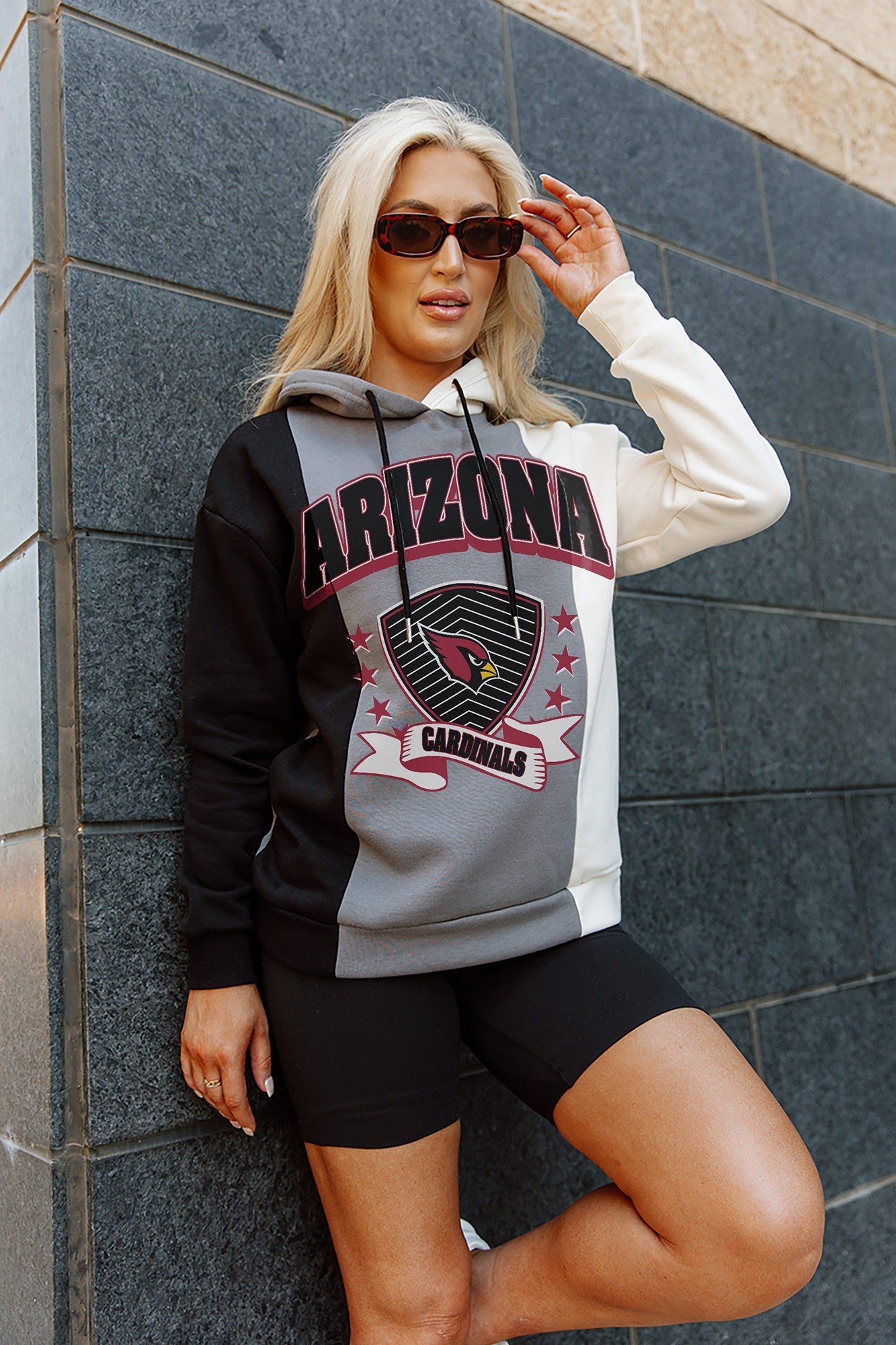 Women's Gameday Couture Black/White Arizona Cardinals Take The Field Tri-Color Block Fleece Pullover Hoodie Size: Medium