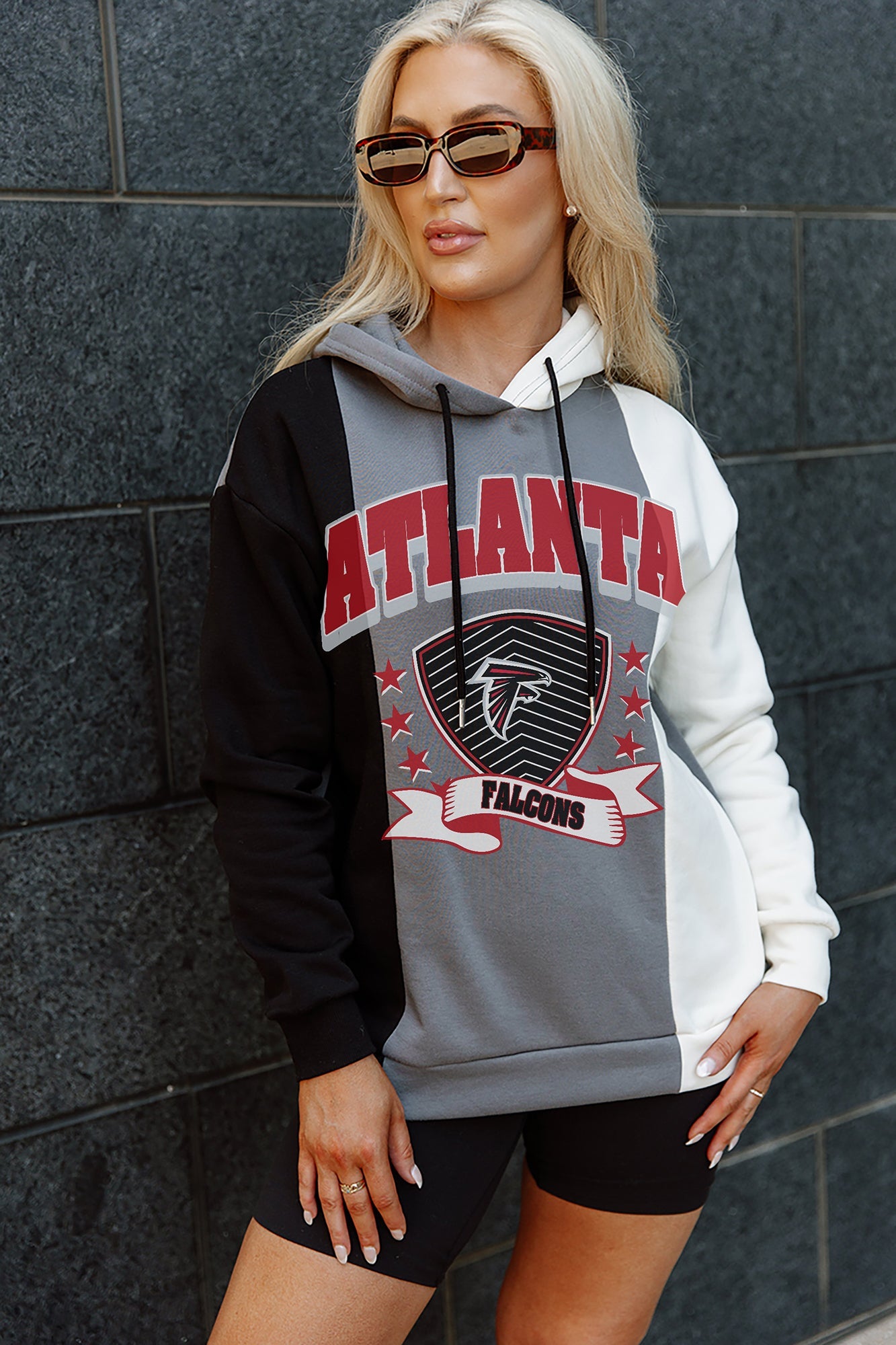 ATLANTA FALCONS TOUCHDOWN FRENCH TERRY VINTAGE WASH STUDDED SHOULDER DETAIL  LONG SLEEVE PULLOVER