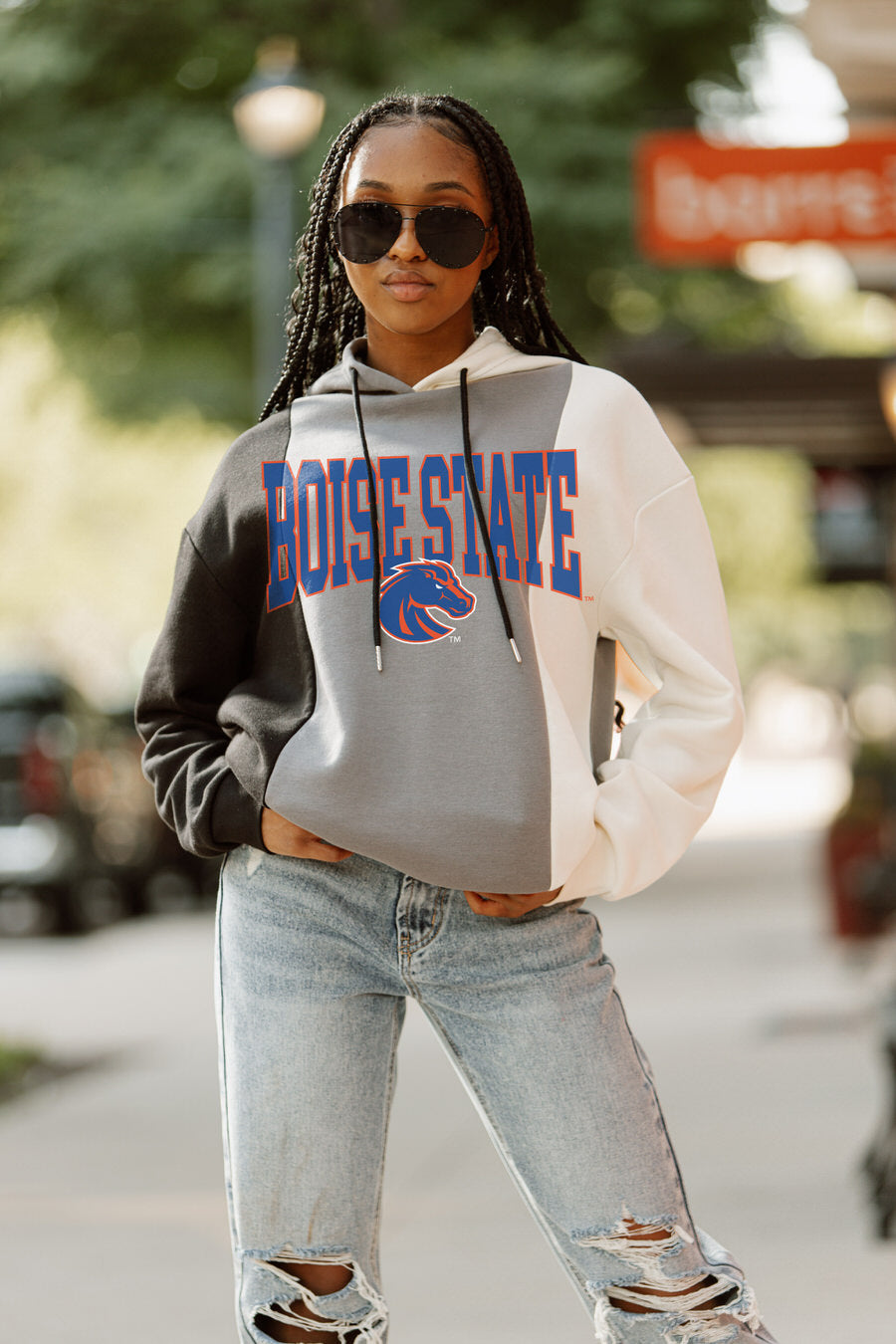 Women's Gameday Couture White Boise State Broncos Mock Neck Force Pullover  Sweatshirt