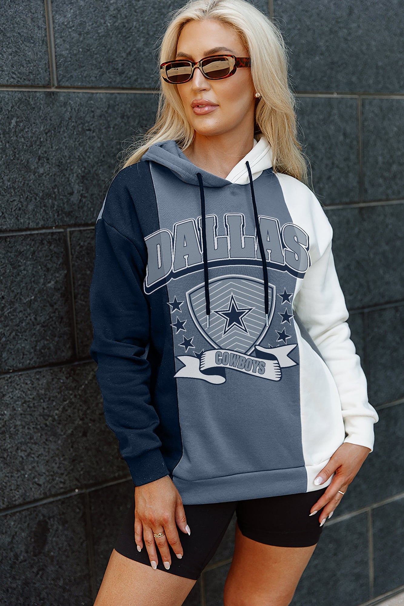 DALLAS COWBOYS TAKE THE FIELD TRI-COLOR BLOCK HOODED FLEECE PULLOVER