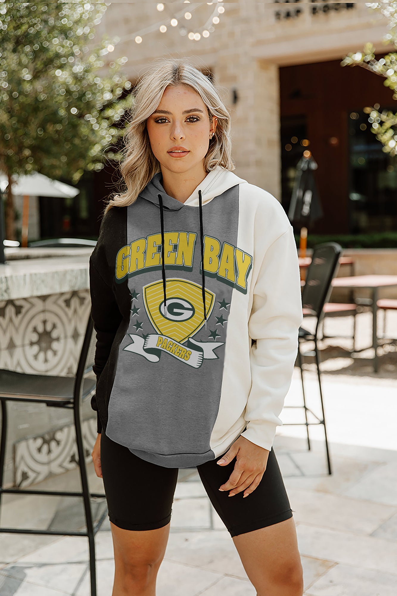 GREEN BAY PACKERS TAKE THE FIELD TRI-COLOR BLOCK HOODED FLEECE PULLOVER