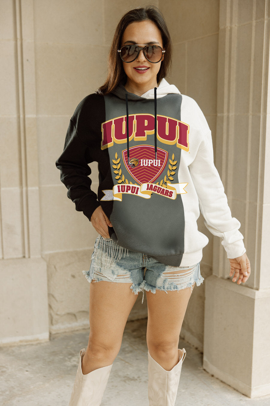 IUPUI Jaguars Gameday Couture Women's Hall Of Fame Color Block Pullover  Hoodie - Black