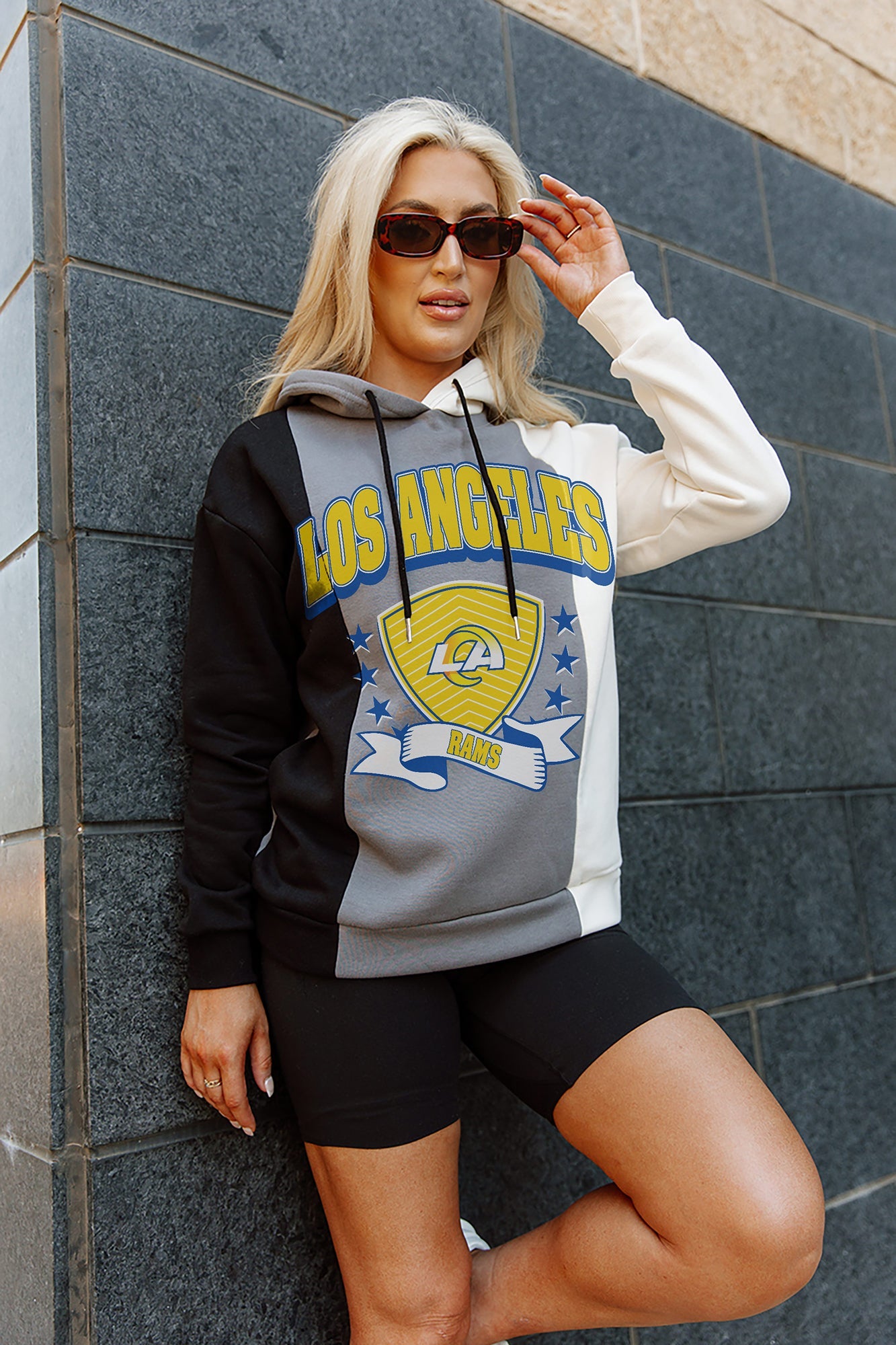 GC x NFL Los Angeles Rams Yard Line Long Sleeve Fleece Crewneck Sweatshirt with Ribbed Knit Collar, Wrist, and Waistband XL / White