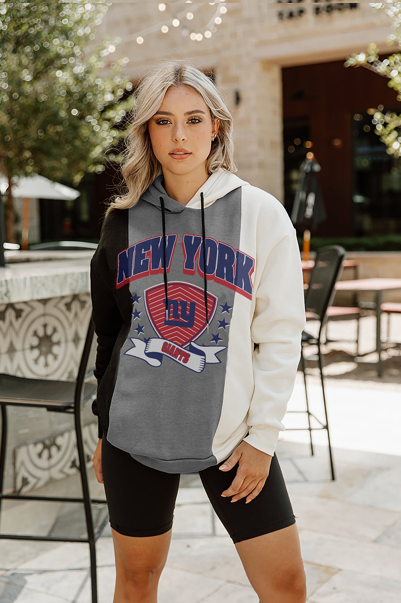 NEW YORK GIANTS TAKE THE FIELD TRI-COLOR BLOCK HOODED FLEECE PULLOVER