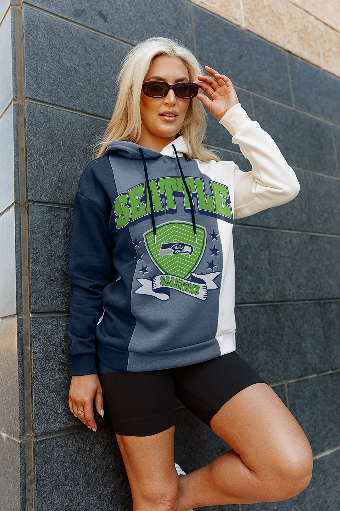 Seattle Seahawks Women's Hooded Crop Sweatshirt - Black/White/Grey