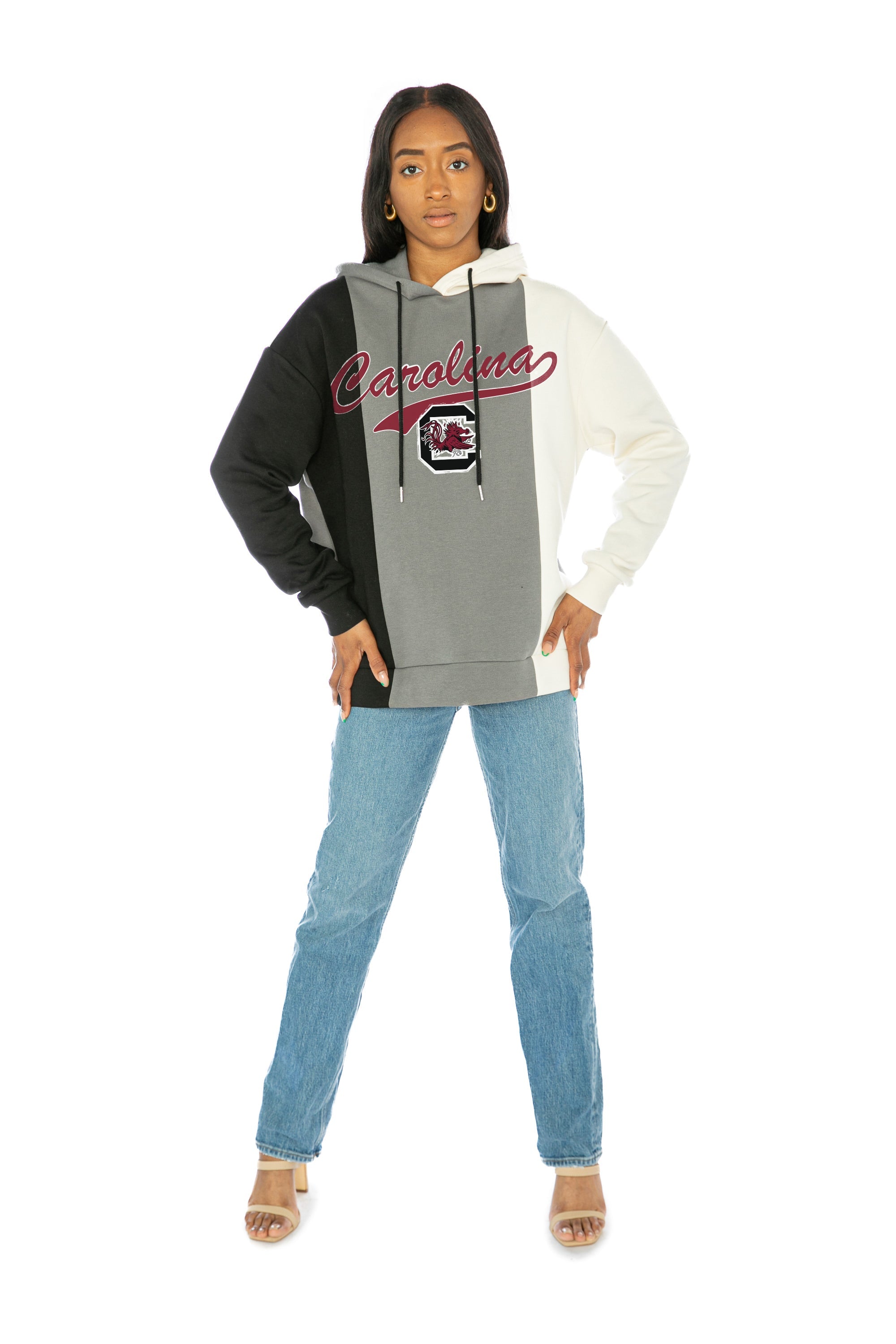 GC South Carolina Gamecocks Spirit Clash Adult Colorblock Trio Hooded Pullover L / Black/Ivory