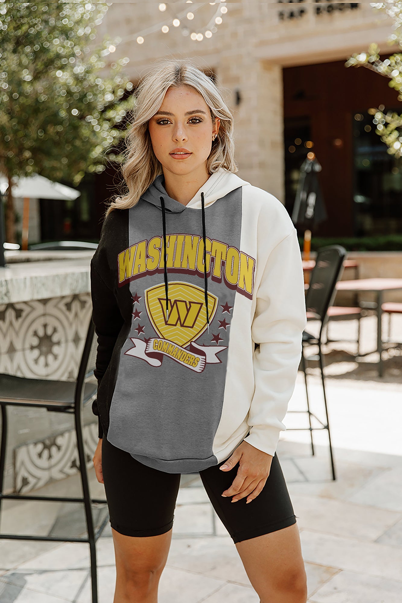 WASHINGTON COMMANDERS TAKE THE FIELD TRI-COLOR BLOCK HOODED FLEECE PULLOVER