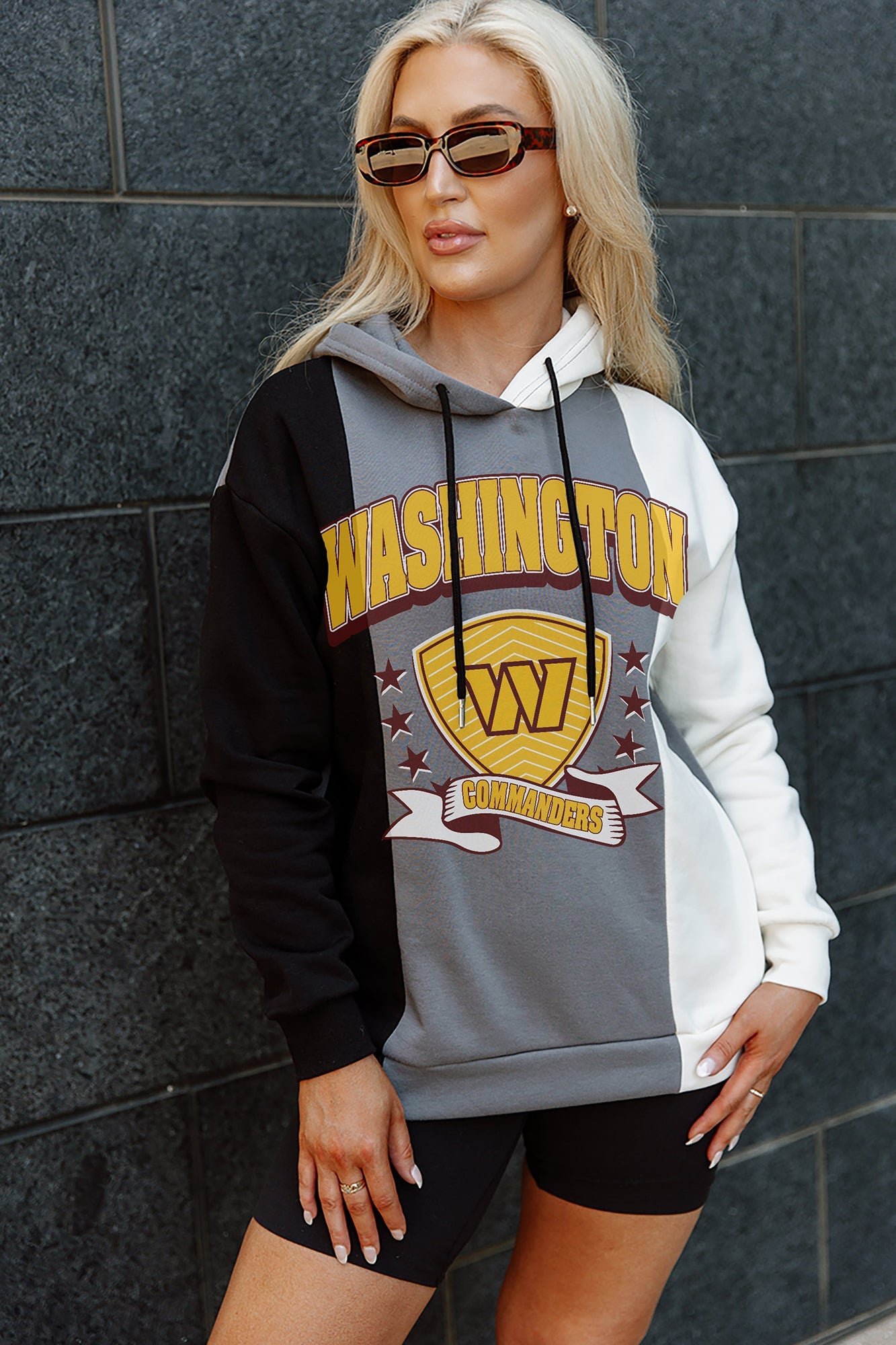 WASHINGTON COMMANDERS TAKE THE FIELD TRI-COLOR BLOCK HOODED FLEECE PULLOVER