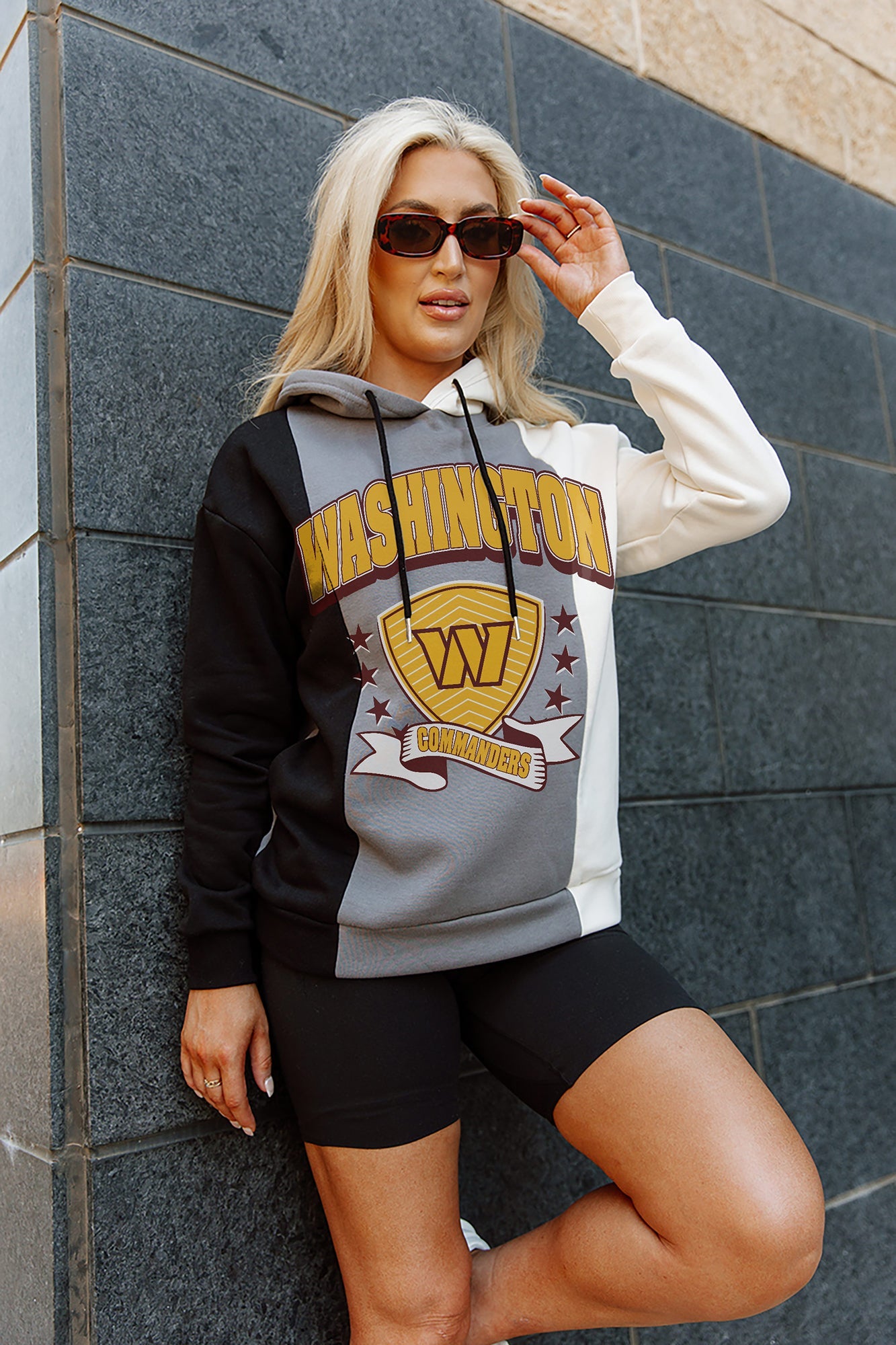 WASHINGTON COMMANDERS TAKE THE FIELD TRI-COLOR BLOCK HOODED FLEECE PULLOVER