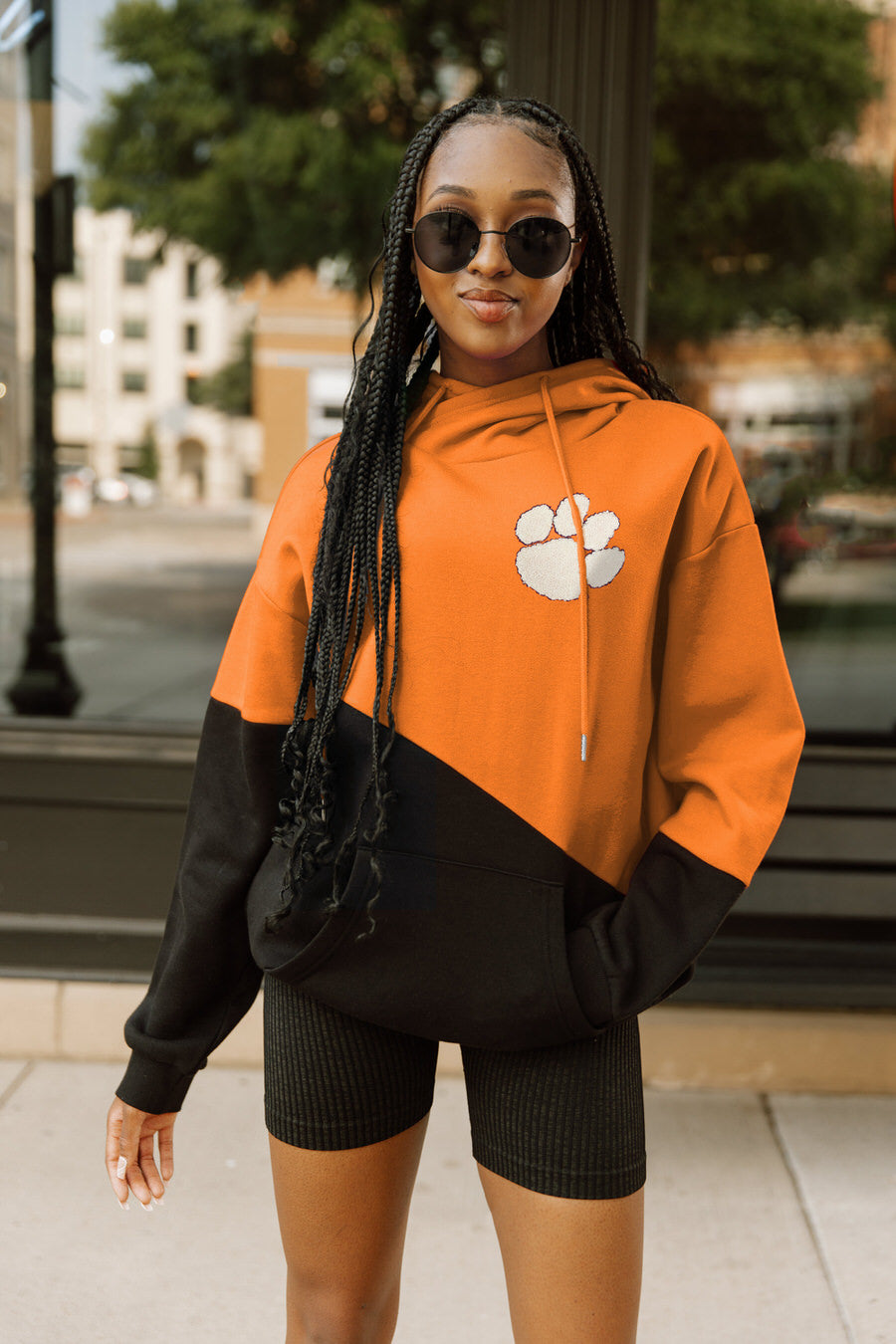 CLEMSON TIGERS MATCHMAKER ADULT DIAGONAL BLOCK HOODED FLEECE PULLOVER