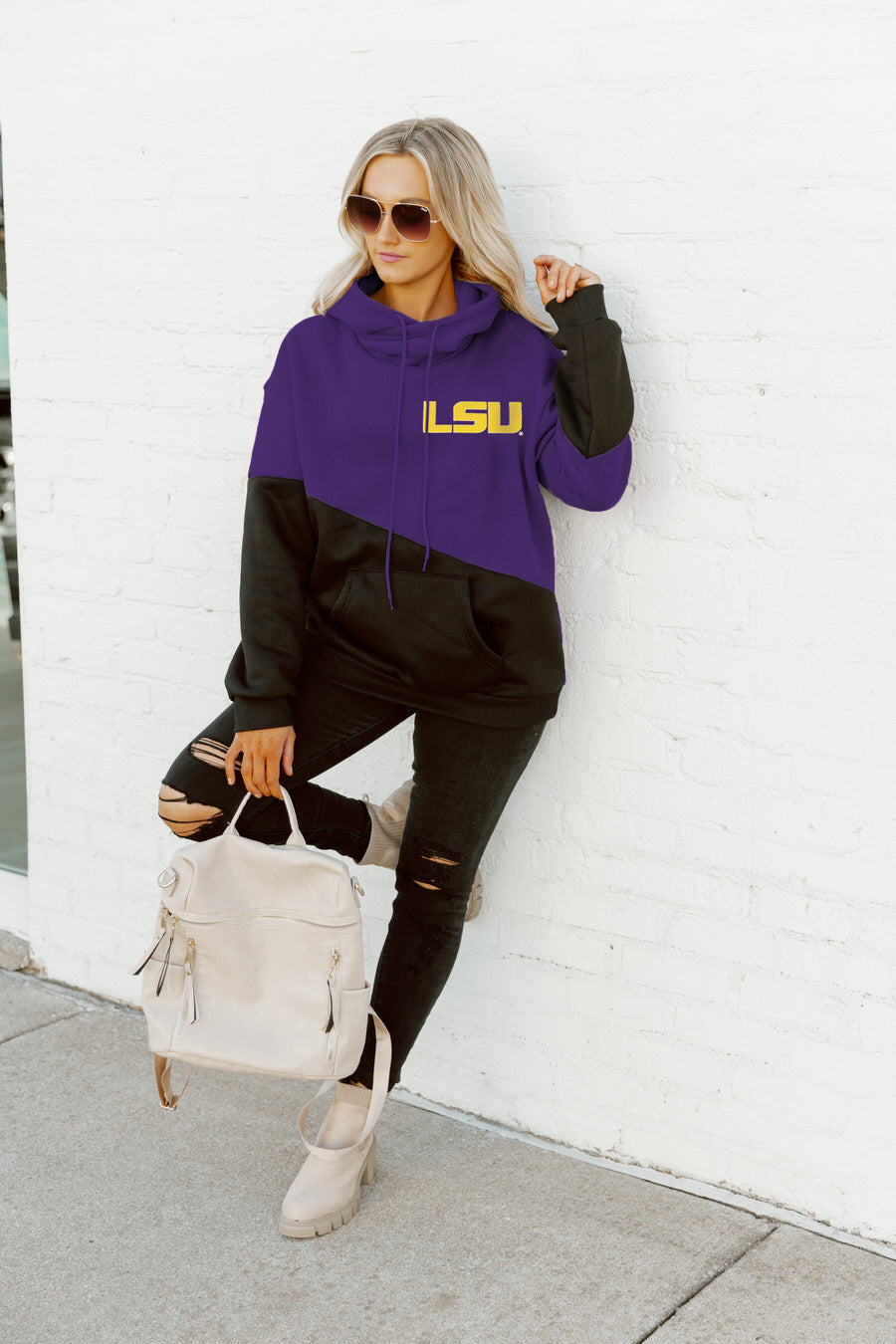 LSU TIGERS MATCHMAKER ADULT DIAGONAL BLOCK HOODED FLEECE PULLOVER