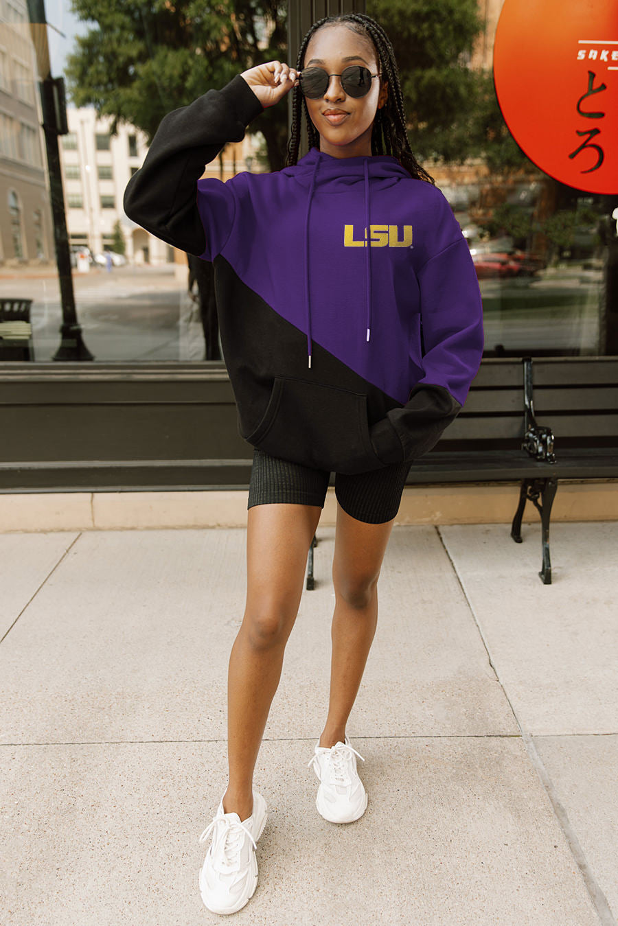 LSU TIGERS MATCHMAKER ADULT DIAGONAL BLOCK HOODED FLEECE PULLOVER