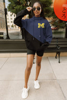 MICHIGAN WOLVERINES MATCHMAKER ADULT DIAGONAL BLOCK HOODED FLEECE PULLOVER