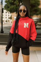 NEBRASKA CORNHUSKERS MATCHMAKER ADULT DIAGONAL BLOCK HOODED FLEECE PULLOVER