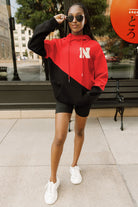 NEBRASKA CORNHUSKERS MATCHMAKER ADULT DIAGONAL BLOCK HOODED FLEECE PULLOVER