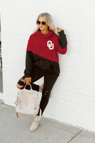 OKLAHOMA SOONERS MATCHMAKER ADULT DIAGONAL BLOCK HOODED FLEECE PULLOVER