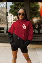 OKLAHOMA SOONERS MATCHMAKER ADULT DIAGONAL BLOCK HOODED FLEECE PULLOVER