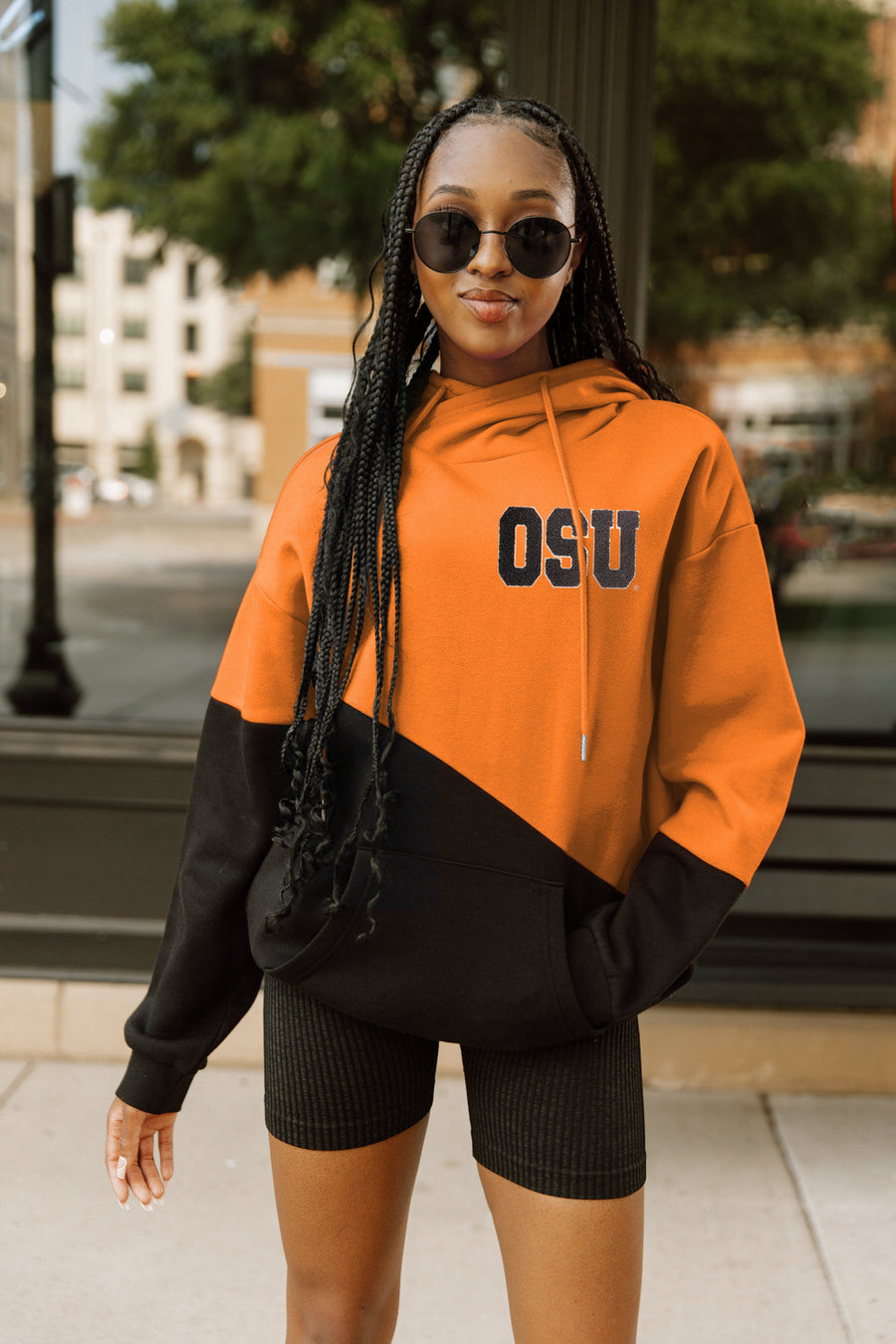 OKLAHOMA STATE COWBOYS MATCHMAKER ADULT DIAGONAL BLOCK HOODED FLEECE PULLOVER