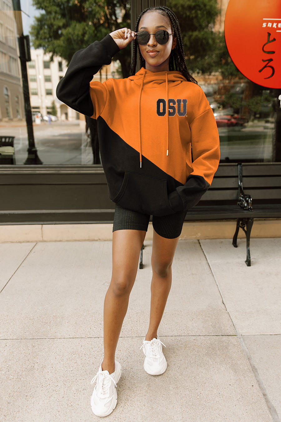 OKLAHOMA STATE COWBOYS MATCHMAKER ADULT DIAGONAL BLOCK HOODED FLEECE PULLOVER