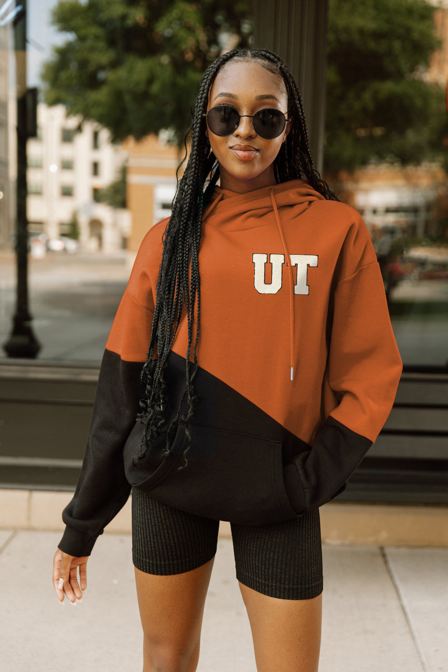 TEXAS LONGHORNS MATCHMAKER ADULT DIAGONAL BLOCK HOODED FLEECE PULLOVER