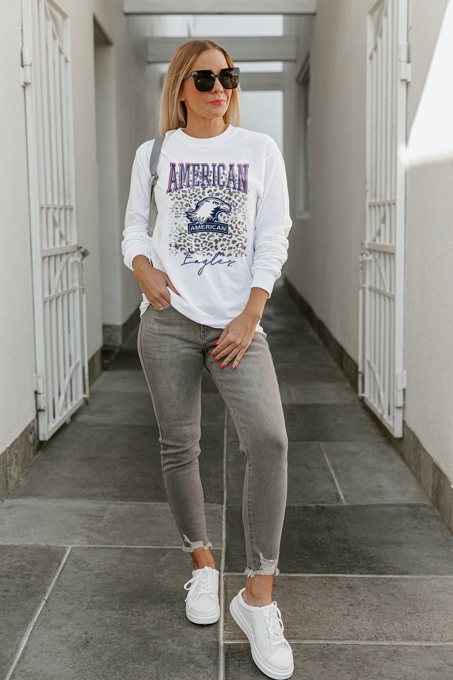 AMERICAN UNIVERSITY EAGLES WILD GAME BOYFRIEND FIT LONG SLEEVE TEE