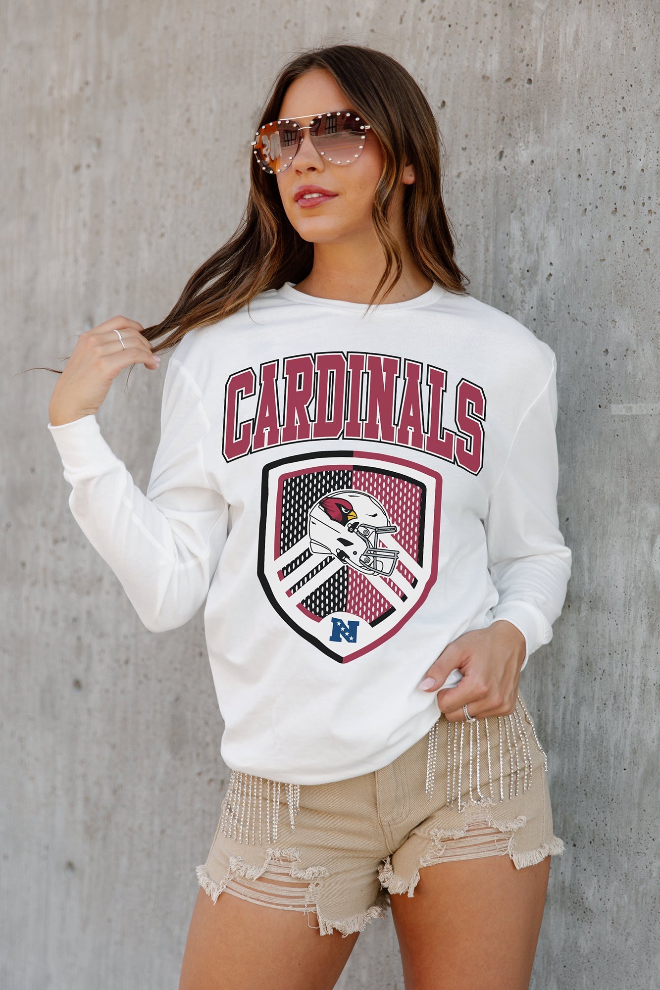 ARIZONA CARDINALS PUSHING THE LIMIT BOYFRIEND FIT LONG SLEEVE TEE