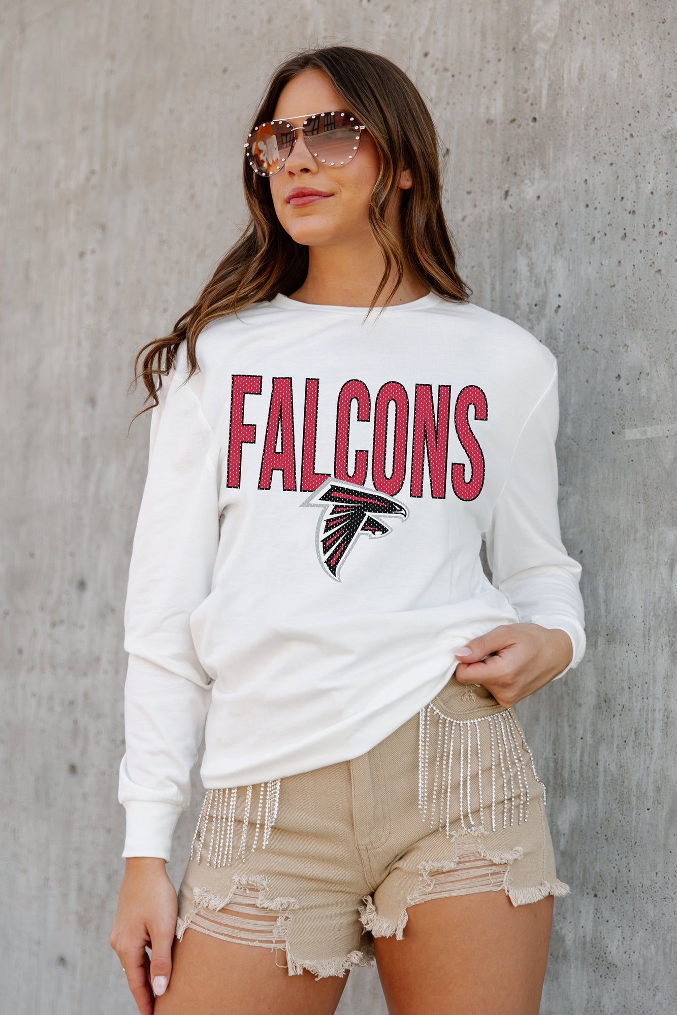 ATLANTA FALCONS BLOCKING PATTERN BOYFRIEND FIT LONG SLEEVE TEE