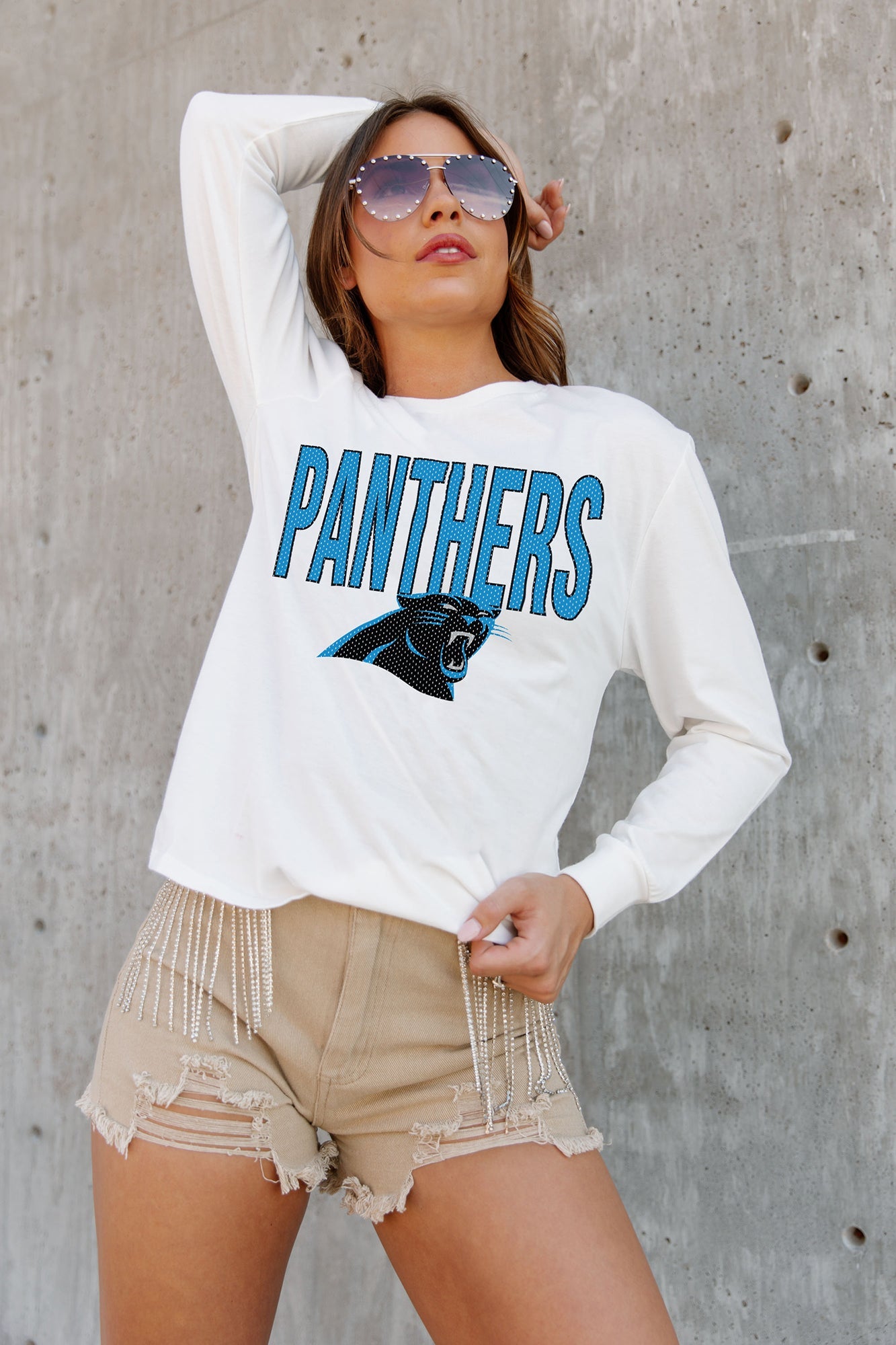 CAROLINA PANTHERS LONG PASS BRUSHED KNIT LONG SLEEVE BUTTON DOWN