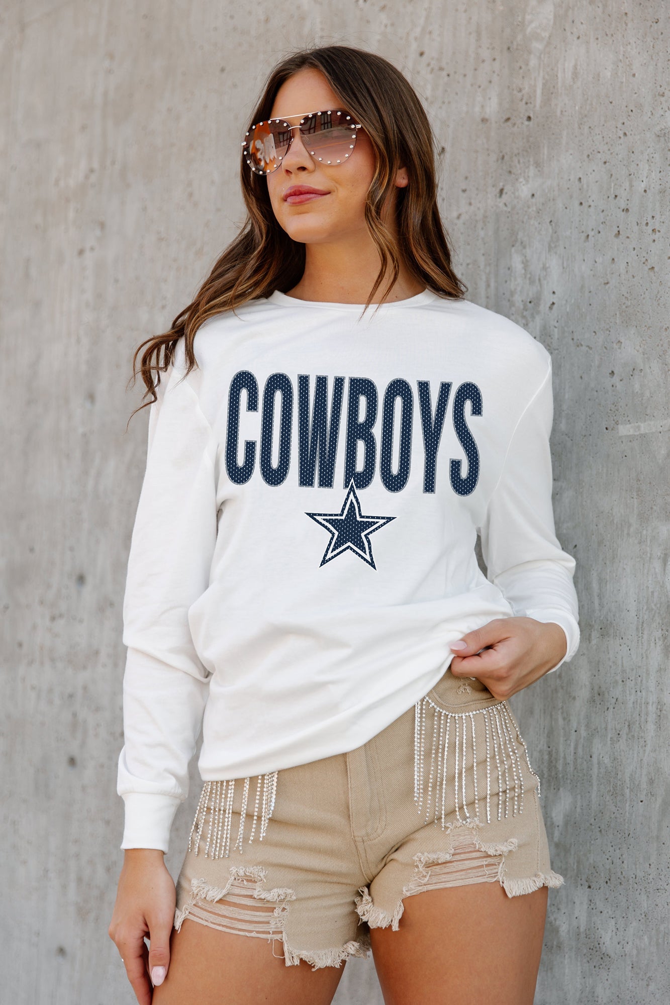 DALLAS COWBOYS TOP RECRUIT SPORTY V-NECK OVERSIZED SIDE SLIT SHORT