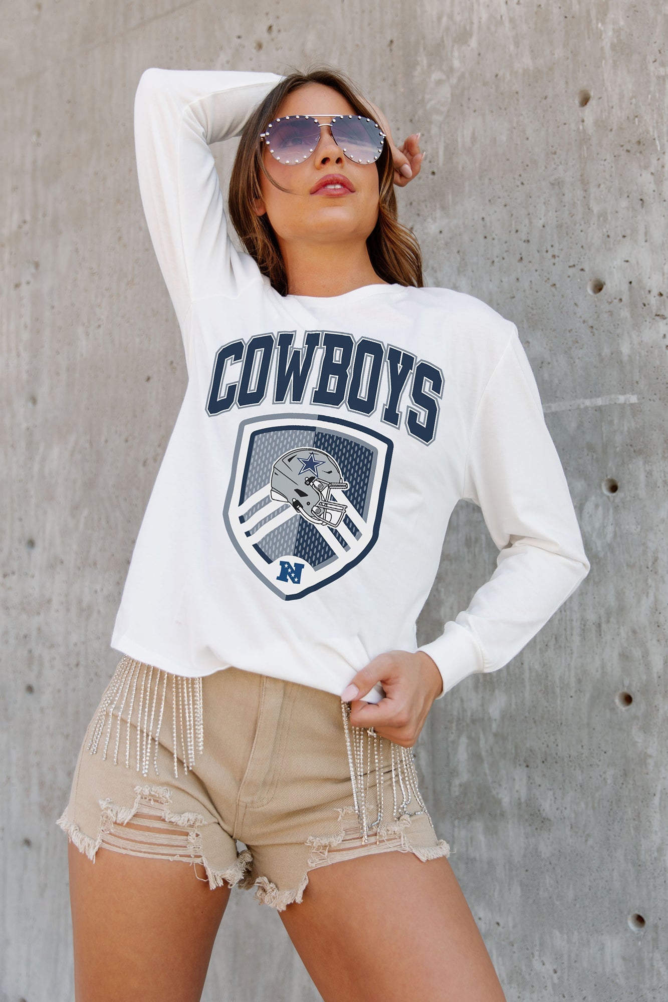 DALLAS COWBOYS PUSHING THE LIMIT BOYFRIEND FIT LONG SLEEVE TEE