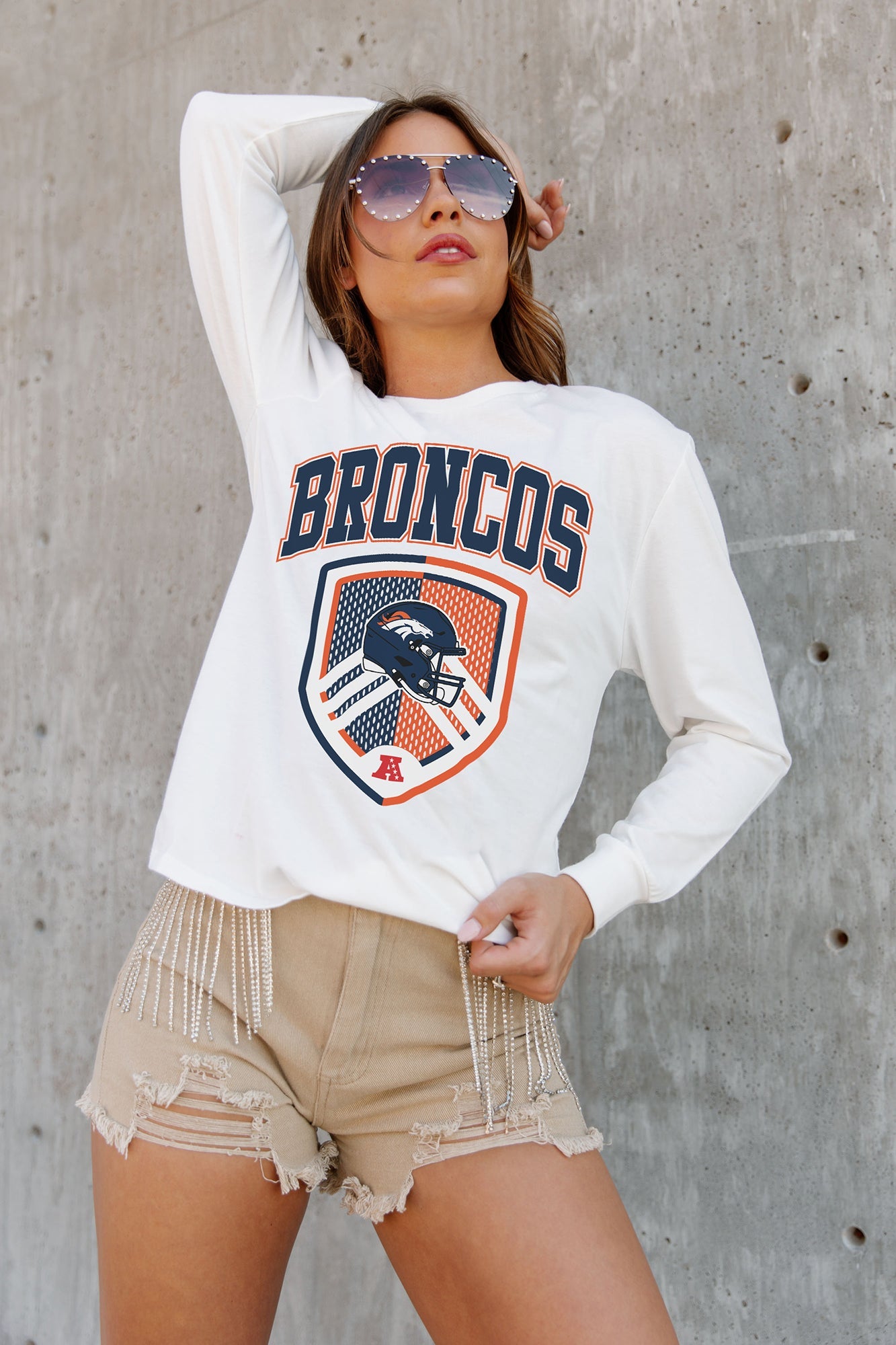 DENVER BRONCOS PUSHING THE LIMIT BOYFRIEND FIT LONG SLEEVE TEE