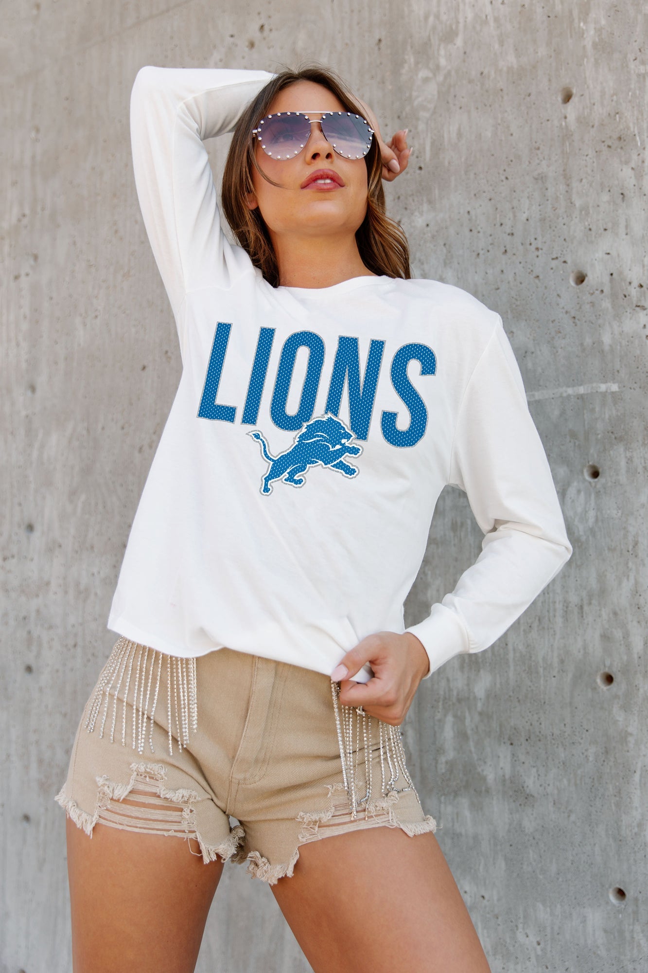 Detroit Lions Distressed Bleached Cropped Tank Top Womens 