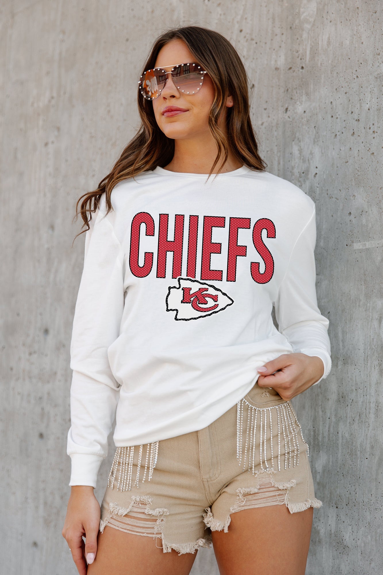 KANSAS CITY CHIEFS ALWAYS READY BOYFRIEND FIT LONG SLEEVE TEE