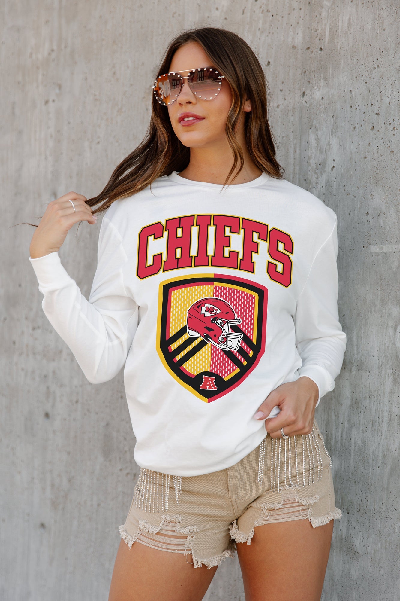 KANSAS CITY CHIEFS PUSHING THE LIMIT BOYFRIEND FIT LONG SLEEVE TEE