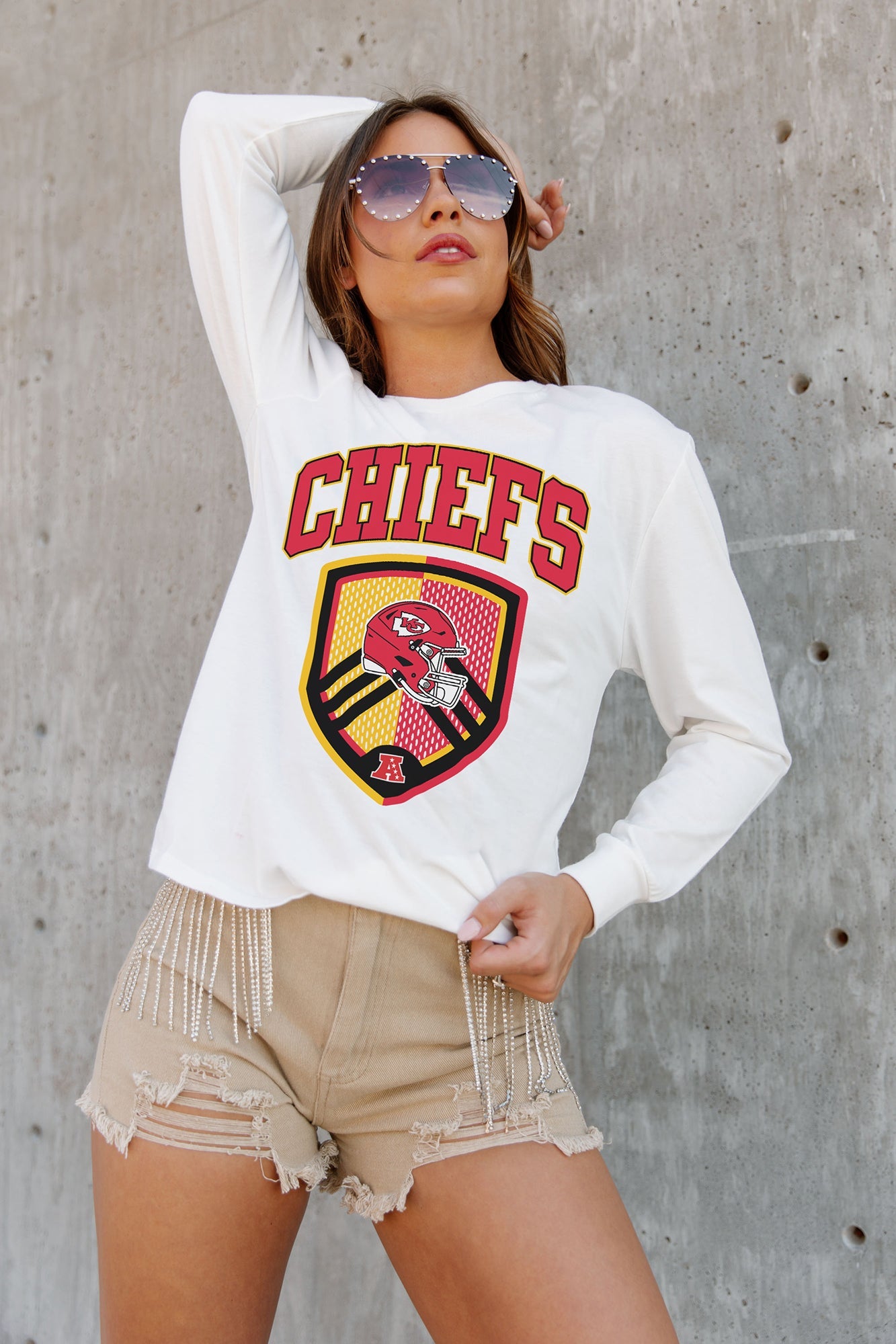 KANSAS CITY CHIEFS PUSHING THE LIMIT BOYFRIEND FIT LONG SLEEVE TEE